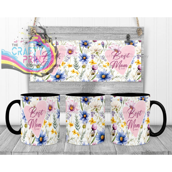 Best Mom Ever Floral Mug - Black Handle & Inner - Mugs