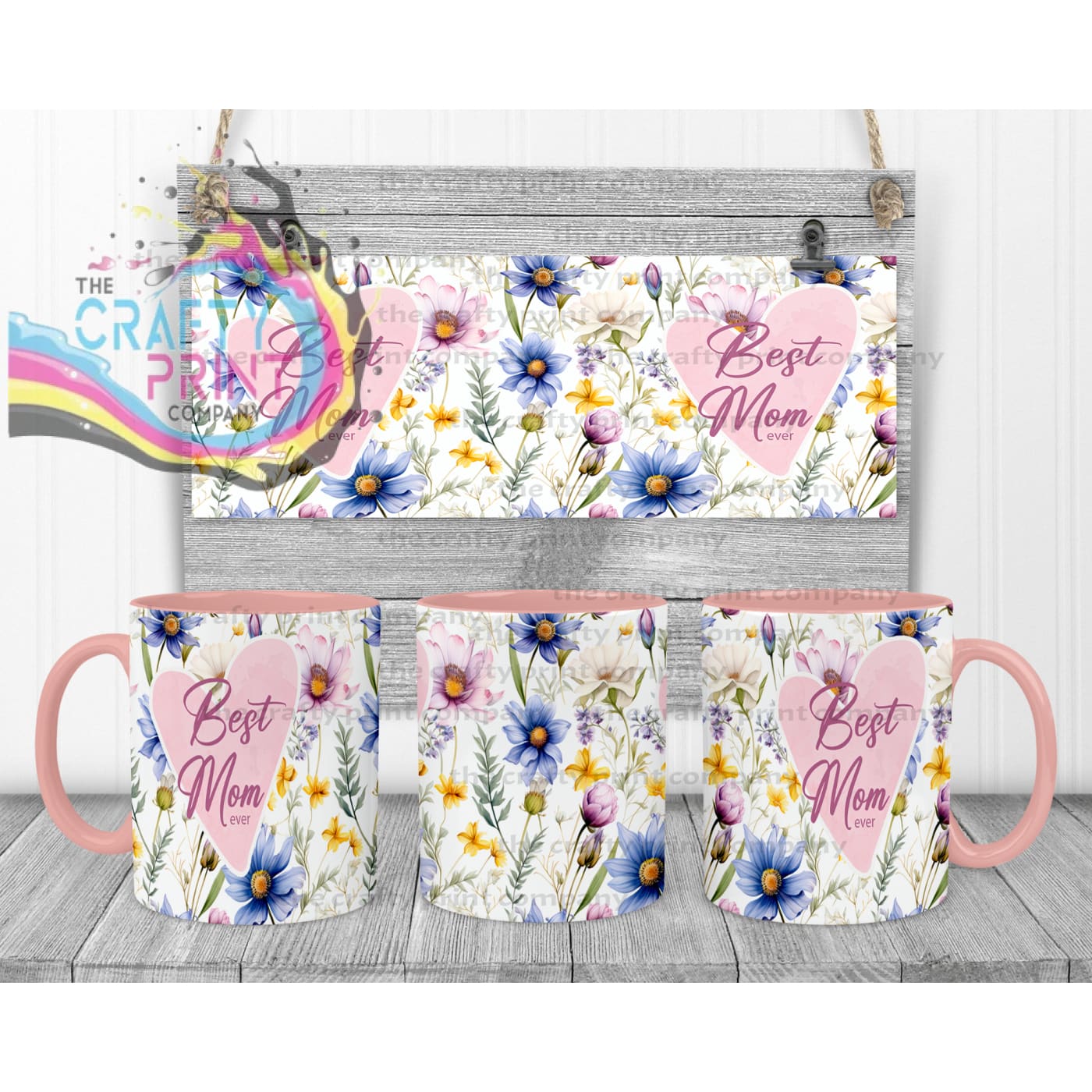 Best Mom Ever Floral Mug - Pink Handle & Inner - Mugs