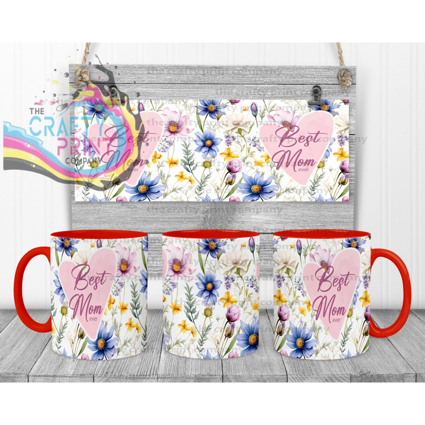 Best Mom Ever Floral Mug - Red Handle & Inner - Mugs