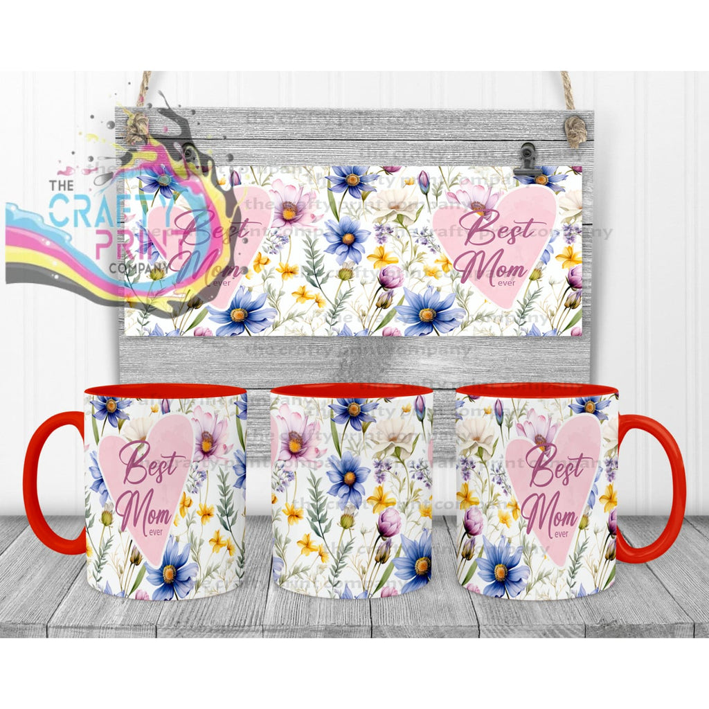 Best Mom Ever Floral Mug - Red Handle & Inner - Mugs