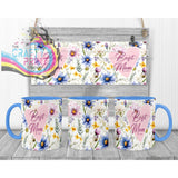 Best Mom Ever Floral Mug - Blue Handle & Inner - Mugs