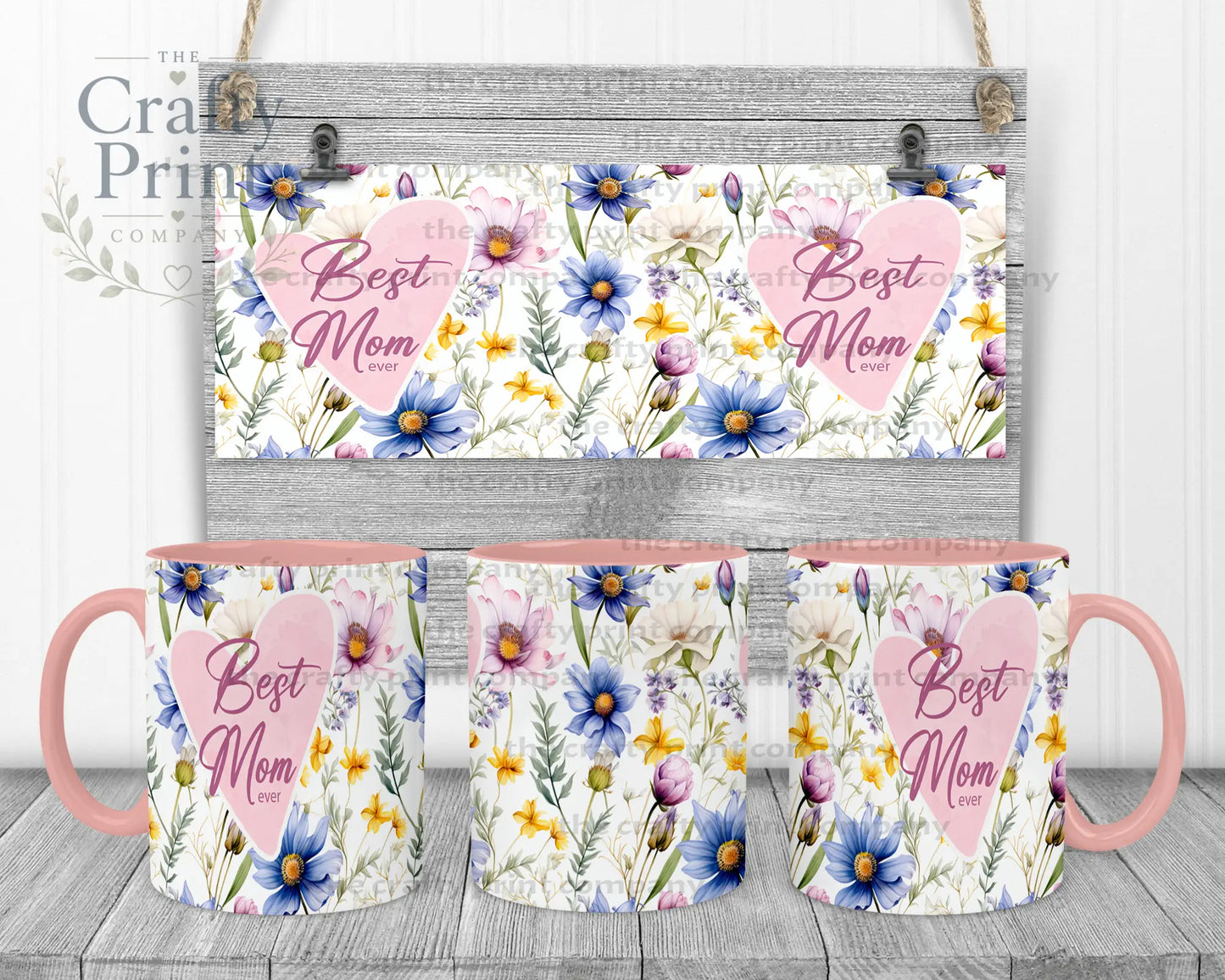 Best Mom Ever Floral Mug - Pink Handle & Inner - Mugs