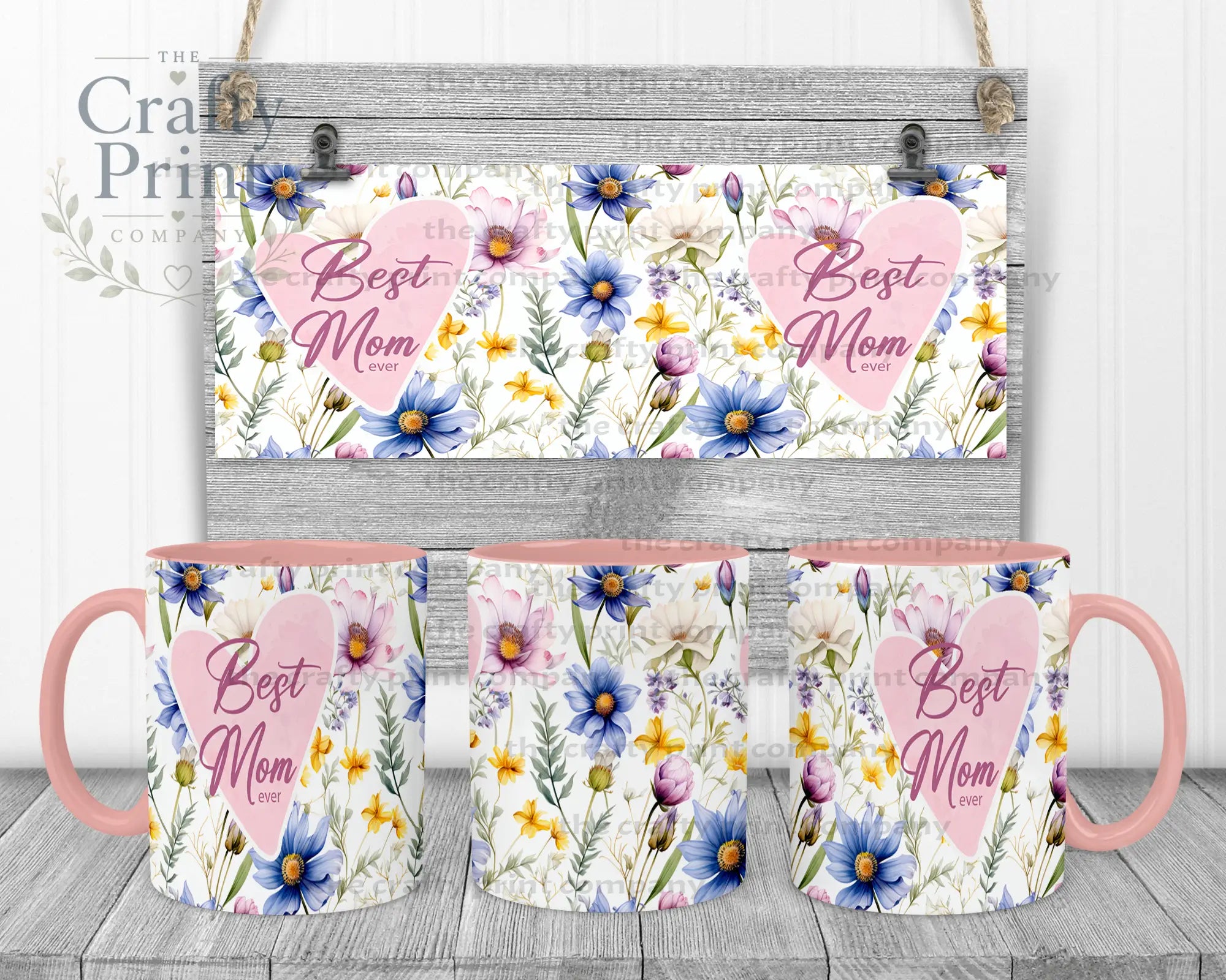 Best Mom Ever Floral Mug - Pink Handle & Inner - Mugs