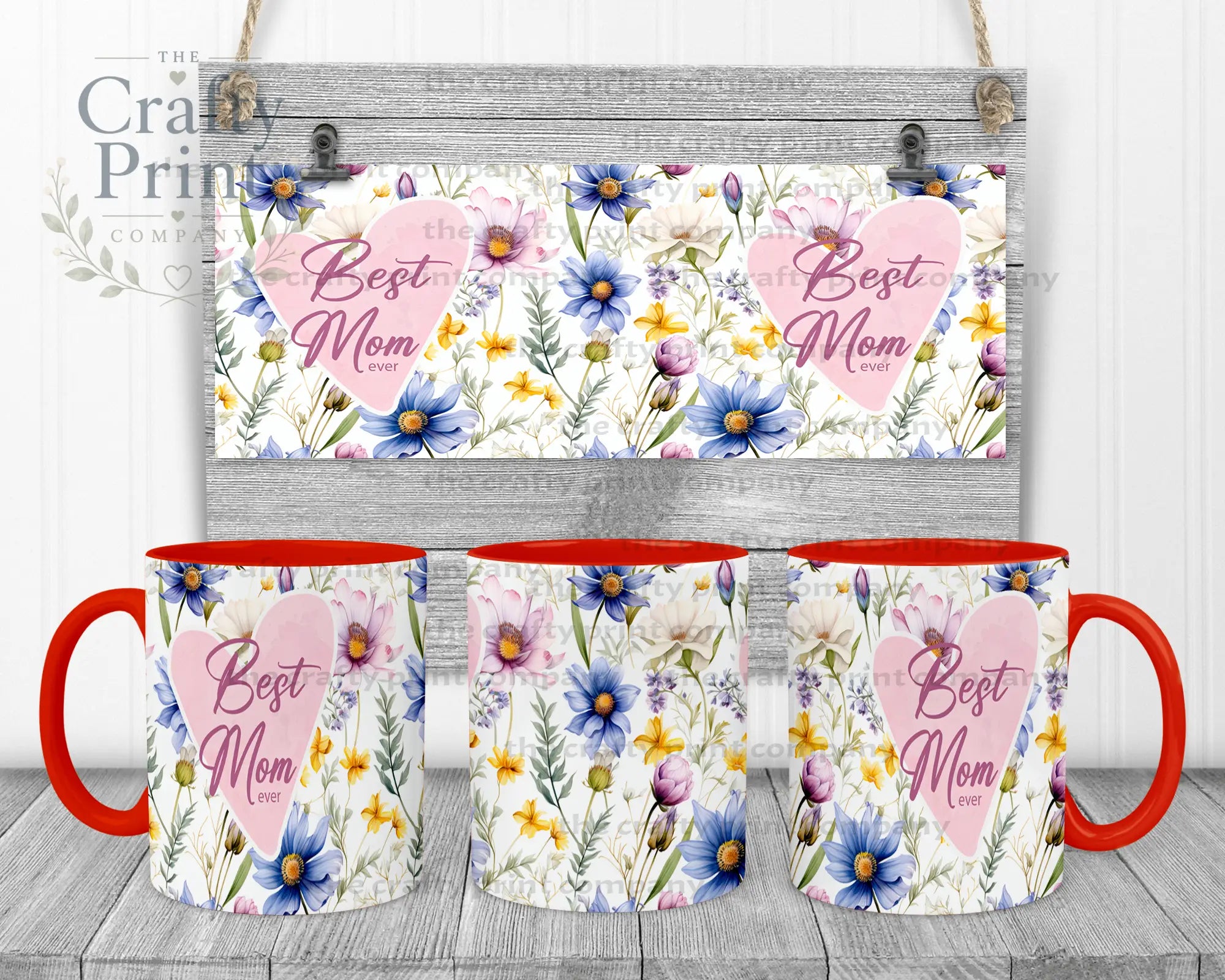 Best Mom Ever Floral Mug - Red Handle & Inner - Mugs