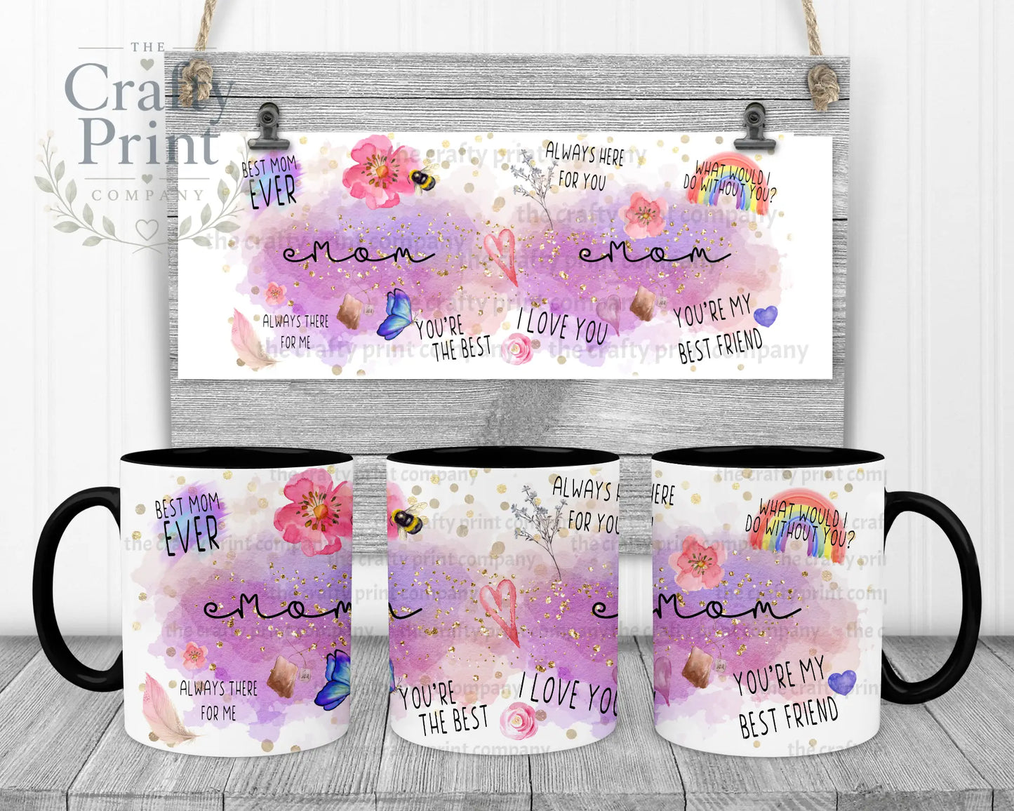 Best Mom Watercolour Rainbow Mug - Black Handle & Inner