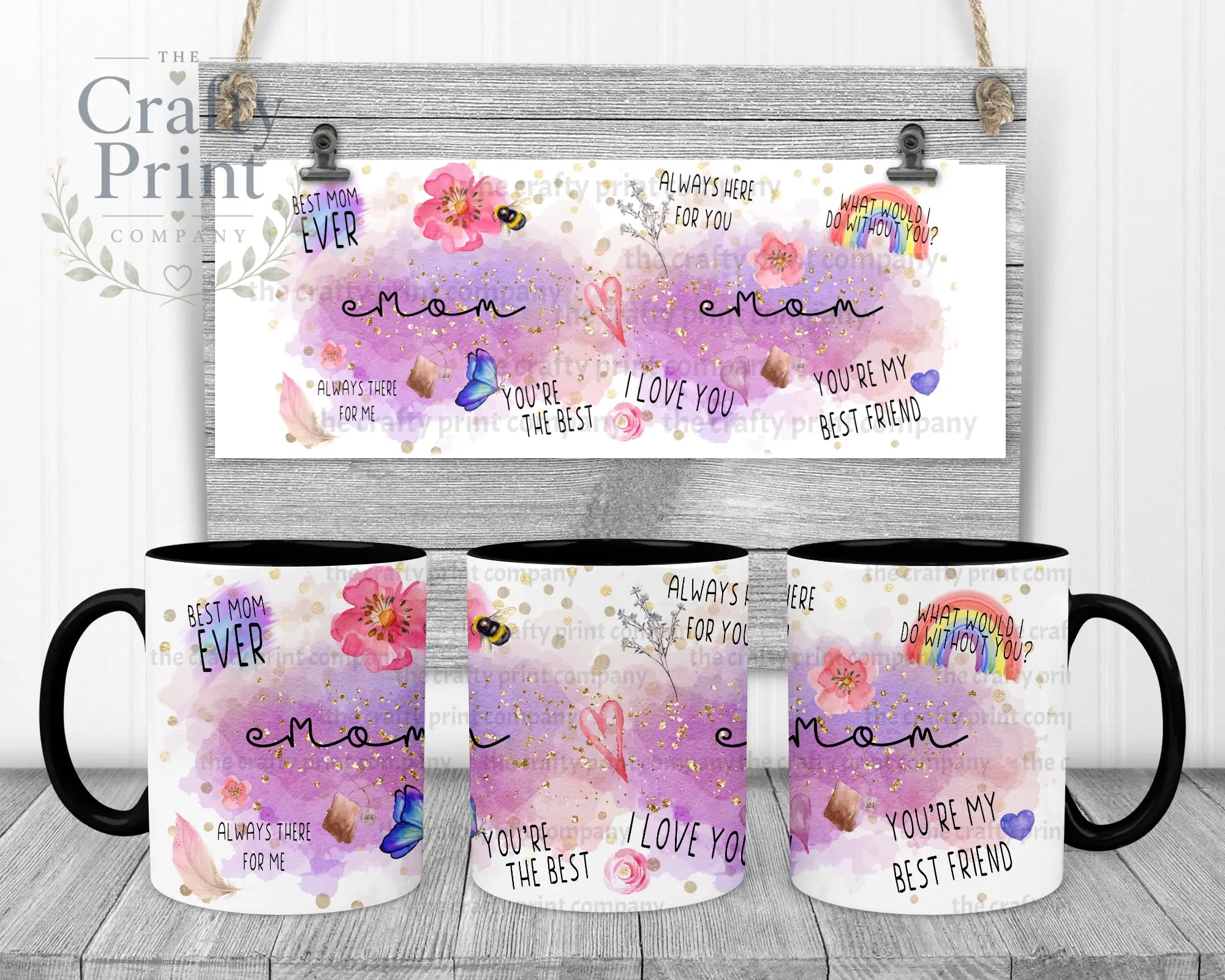 Best Mom Watercolour Rainbow Mug - Black Handle & Inner