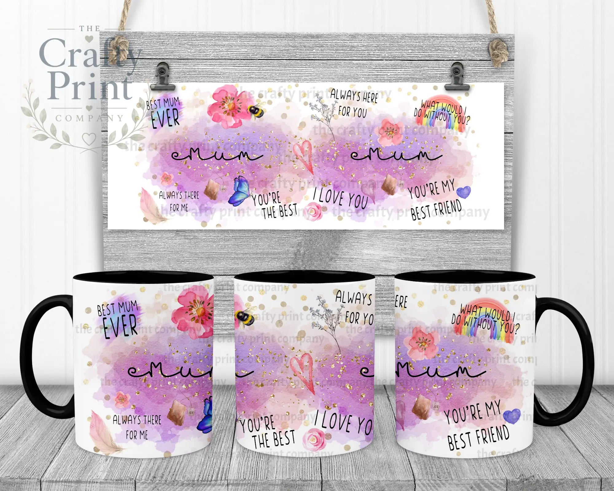 Best Mom Watercolour Rainbow Mug - Black Handle & Inner