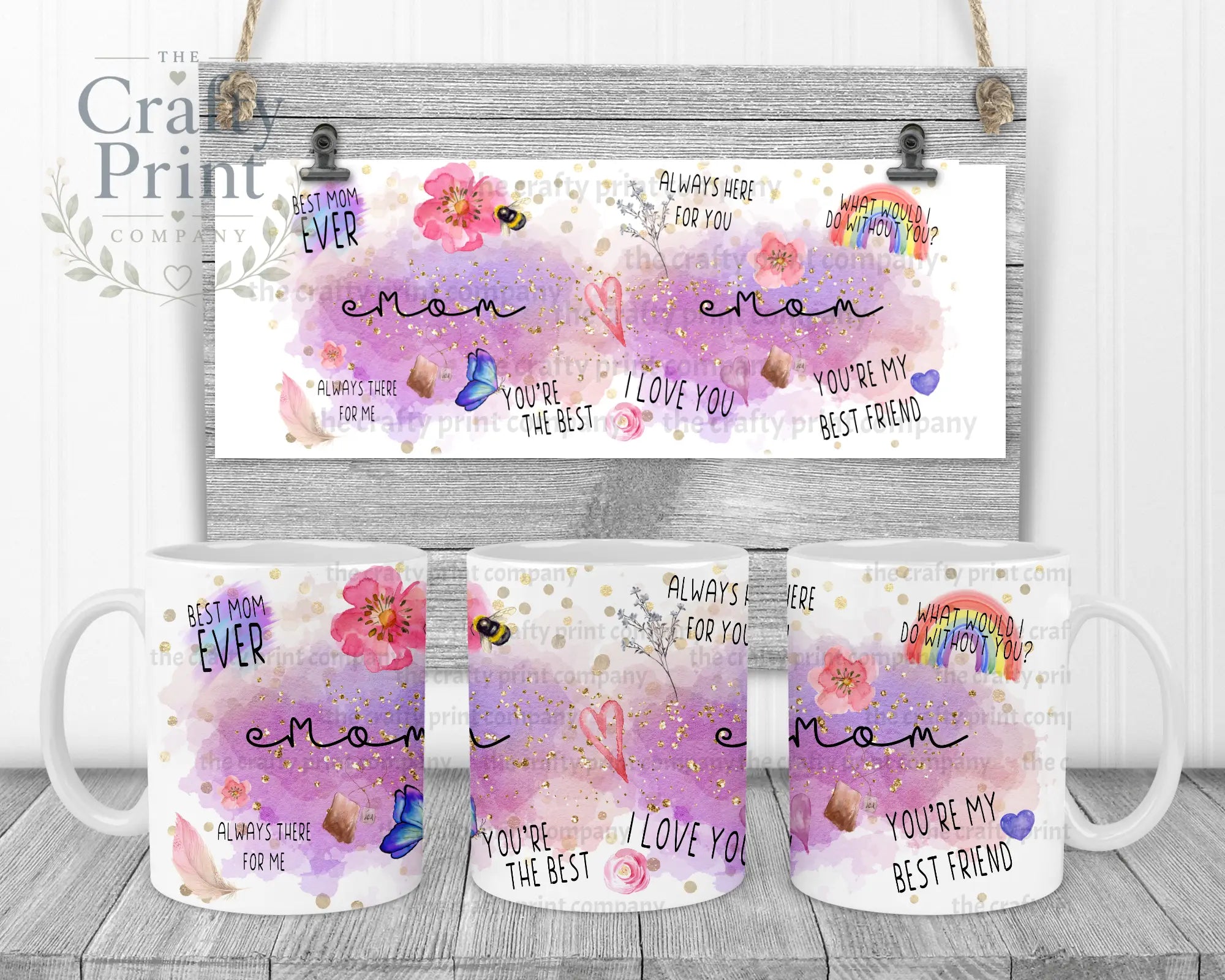 Best Mom Watercolour Rainbow Mug - White Handle & Inner