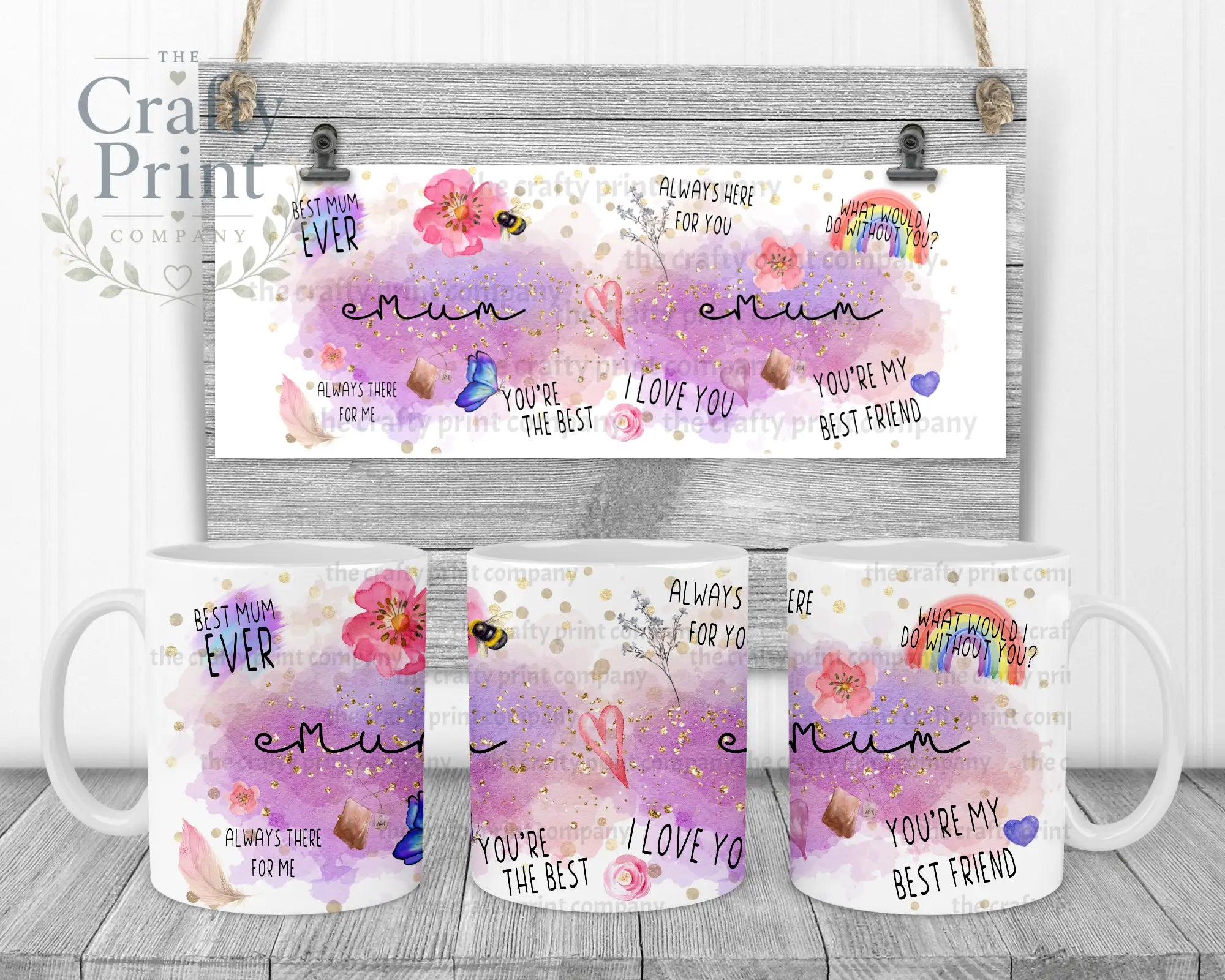 Best Mom Watercolour Rainbow Mug - White Handle & Inner