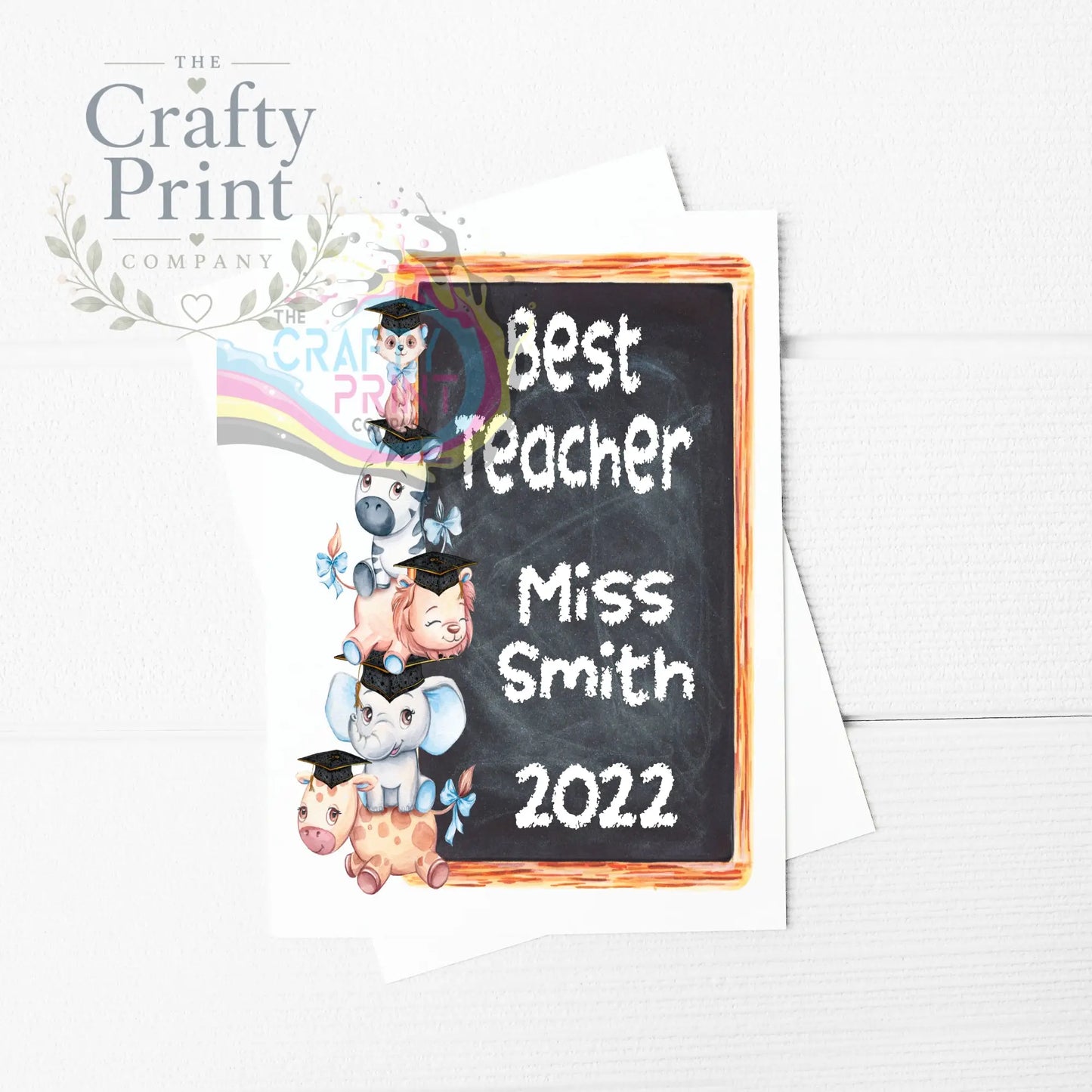 Best Teacher Animal Stack A5 Card & Envelope - Blue