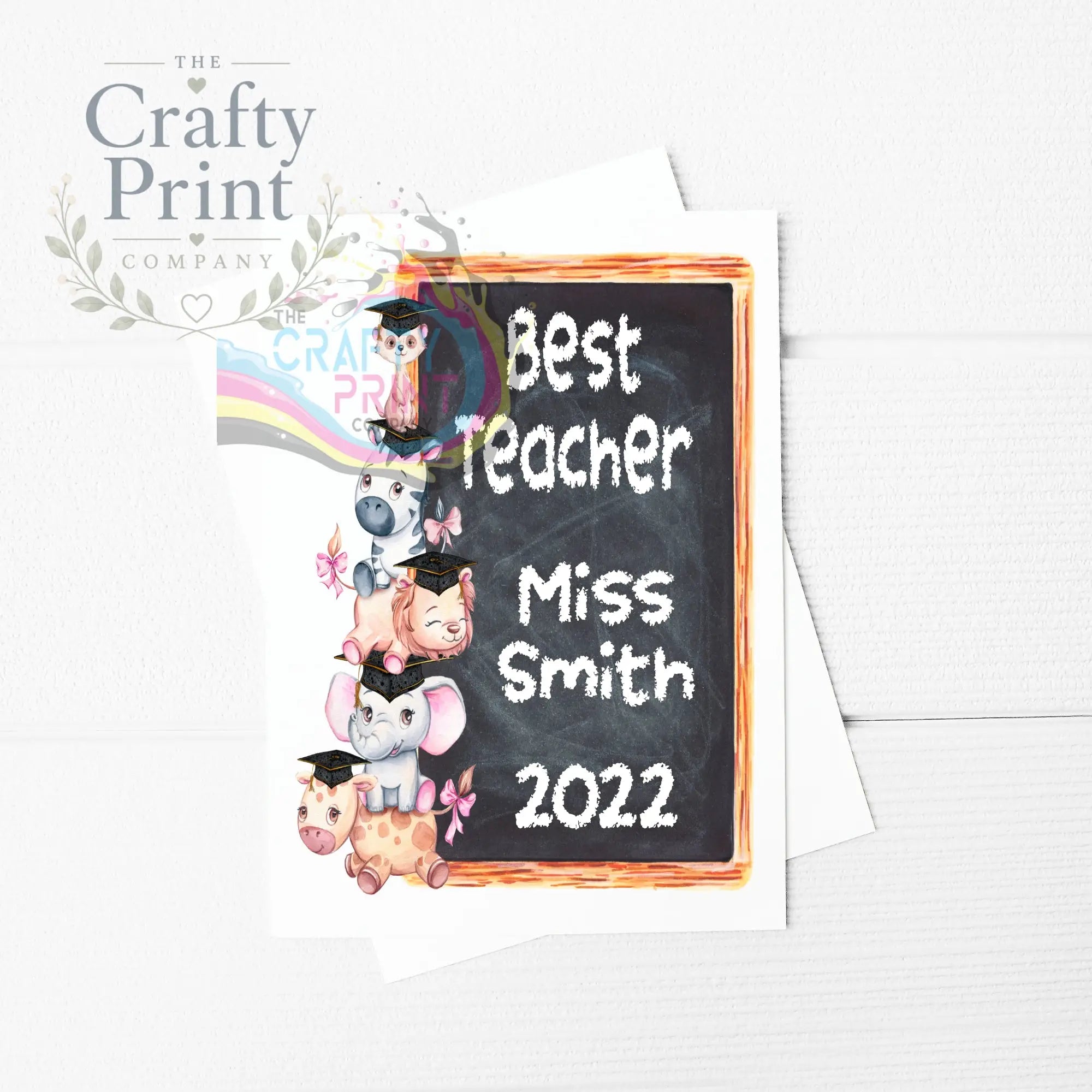 Best Teacher Animal Stack A5 Card & Envelope - Pink