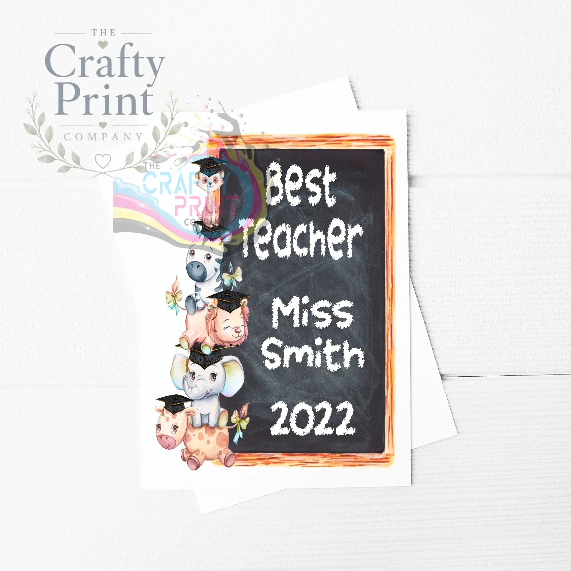Best Teacher Animal Stack A5 Card & Envelope - Rainbow