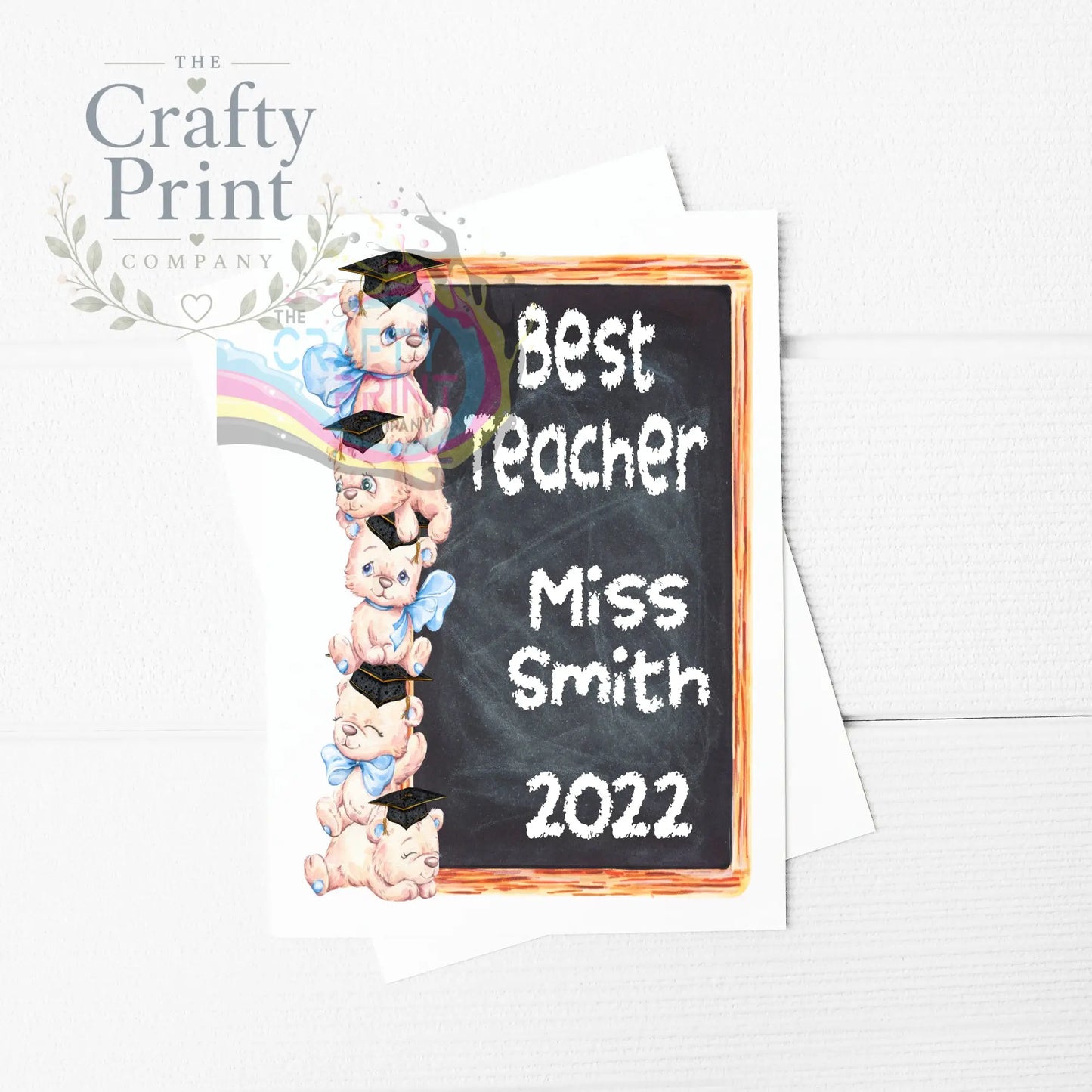 Best Teacher Bear Stack A5 Card & Envelope - Blue