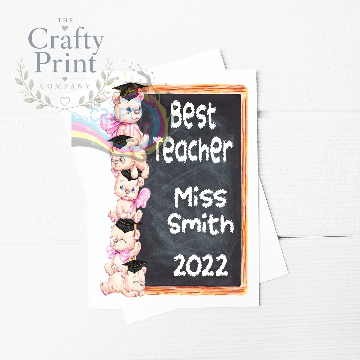Best Teacher Bear Stack A5 Card & Envelope - Pink