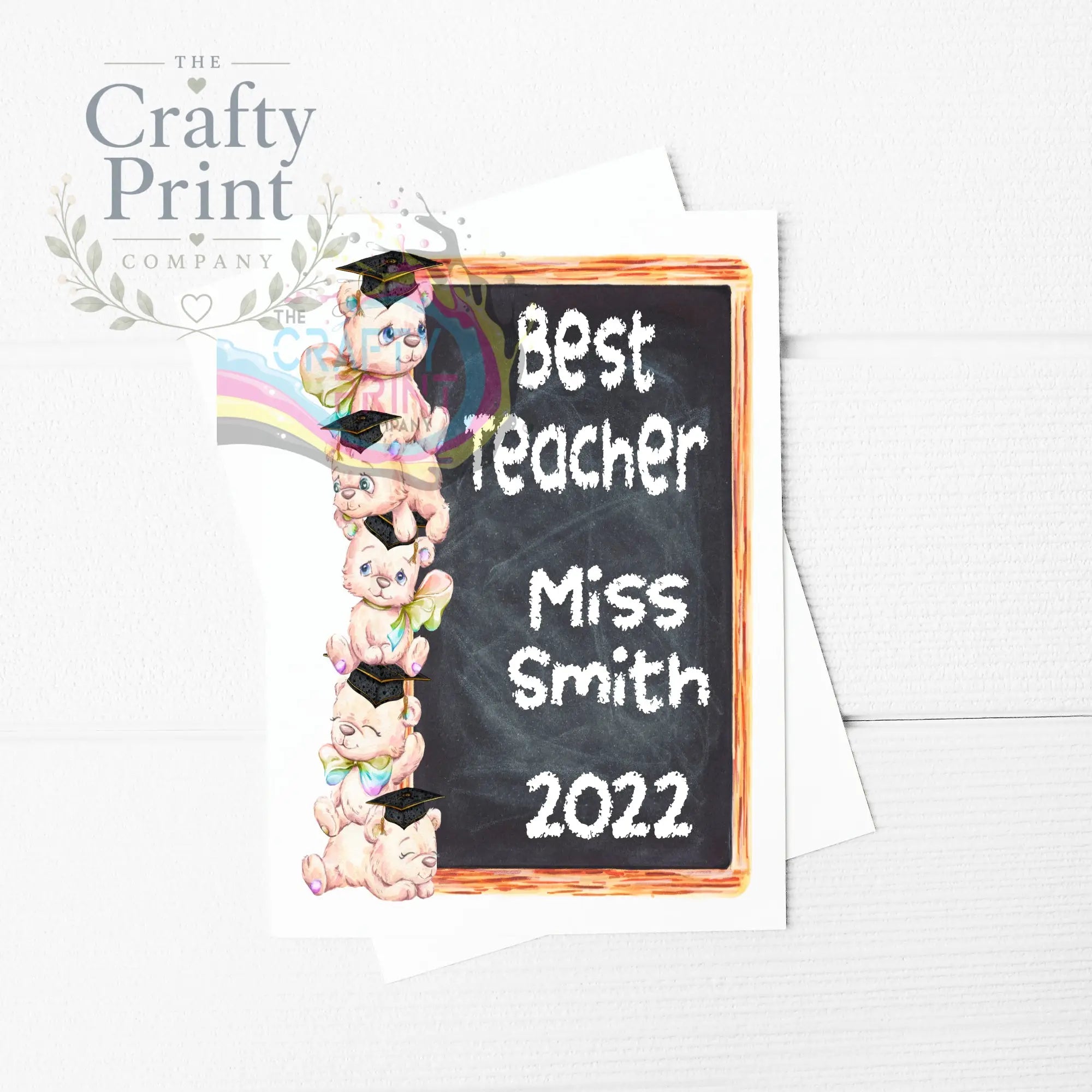 Best Teacher Bear Stack A5 Card & Envelope - Rainbow