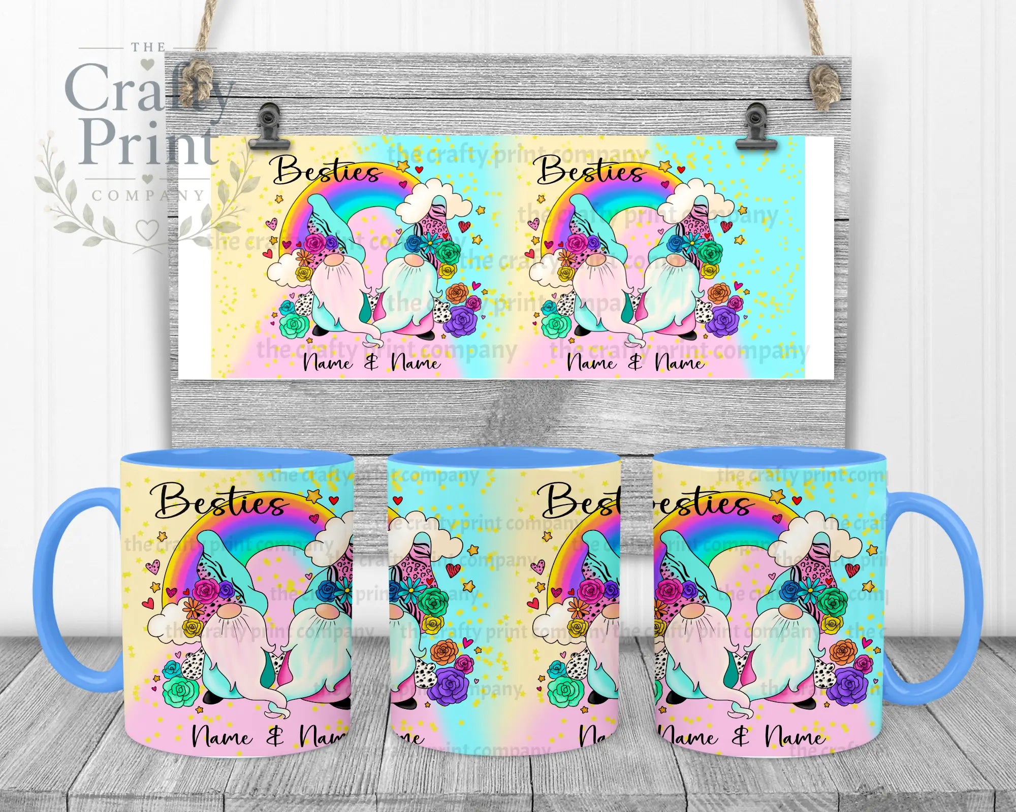 Besties Gonk Personalised Mug - Blue Handle & Inner - Mugs