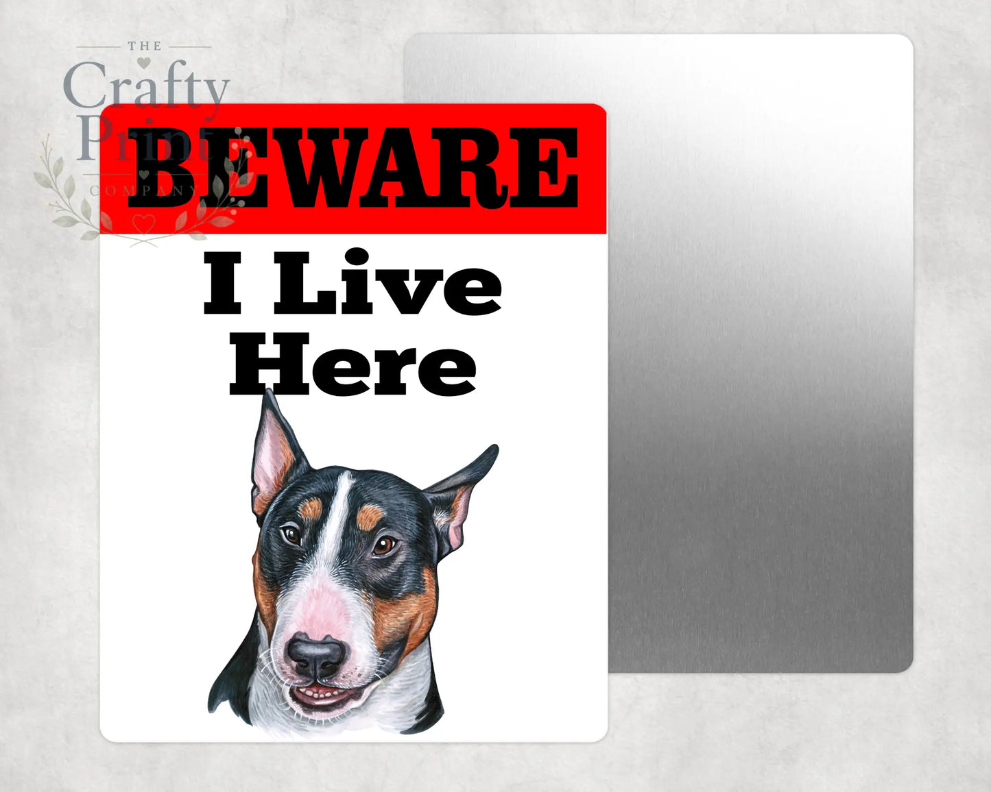Beware Bull Terrier V2 Lives Here Aluminium Gate Sign