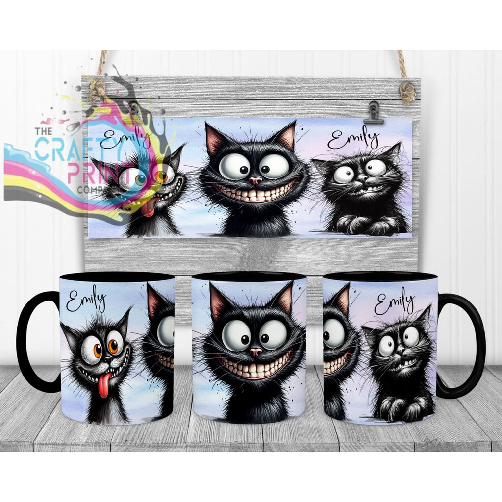 Black Cat Funny Faces Mug - Handle & Inner Mugs