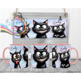 Black Cat Funny Faces Mug - Pink Handle & Inner - Mugs