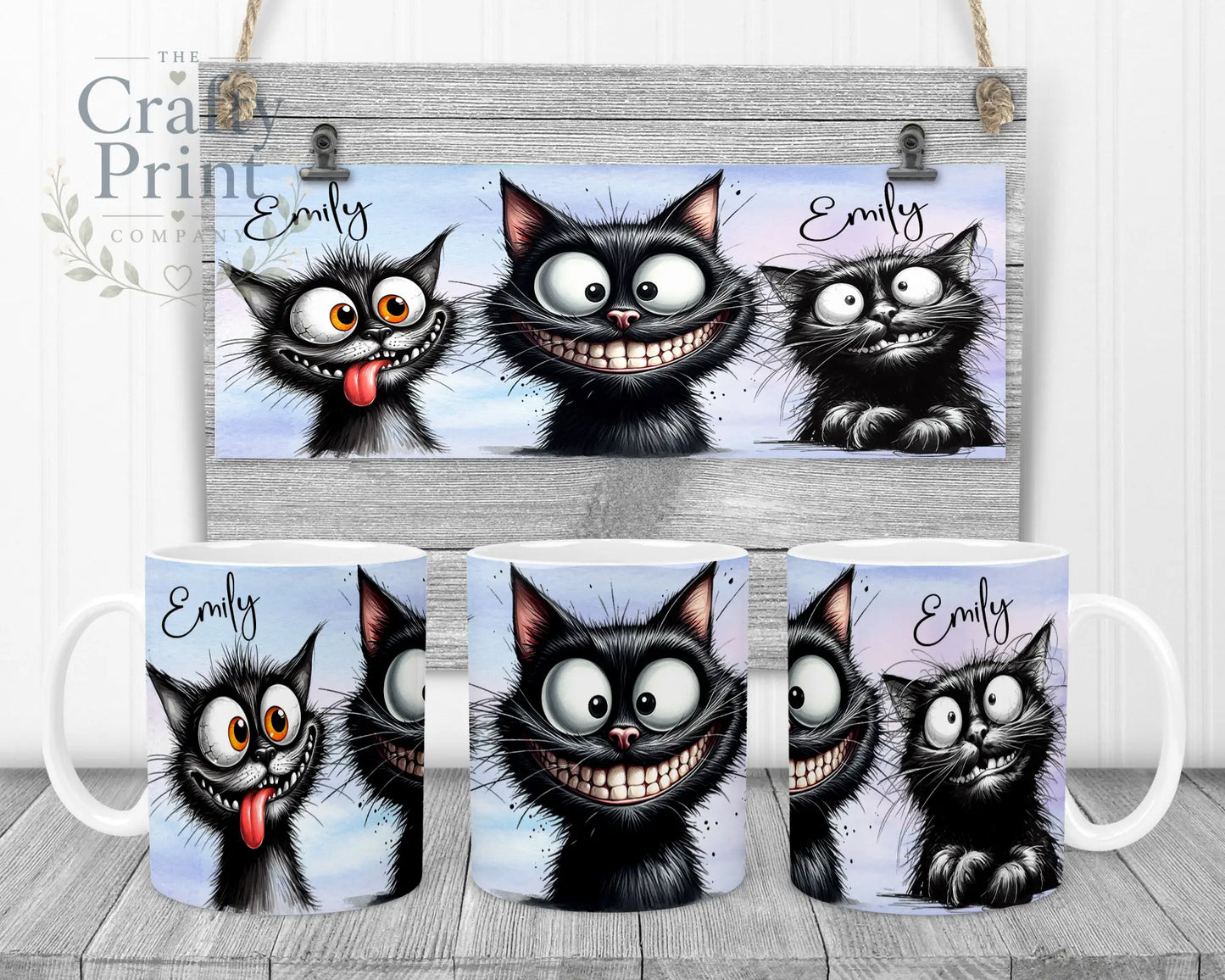 Black Cat Funny Faces Mug - White Handle & Inner - Mugs