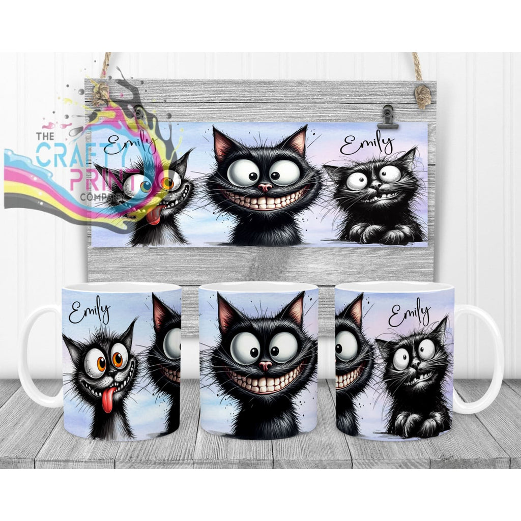 Black Cat Funny Faces Mug - White Handle & Inner Mugs