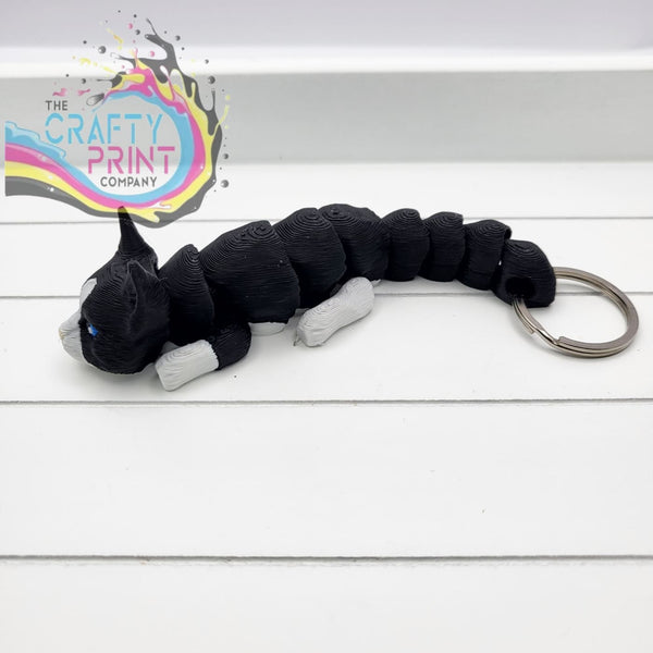 Black & White Cat Articulated Flexi Keyring