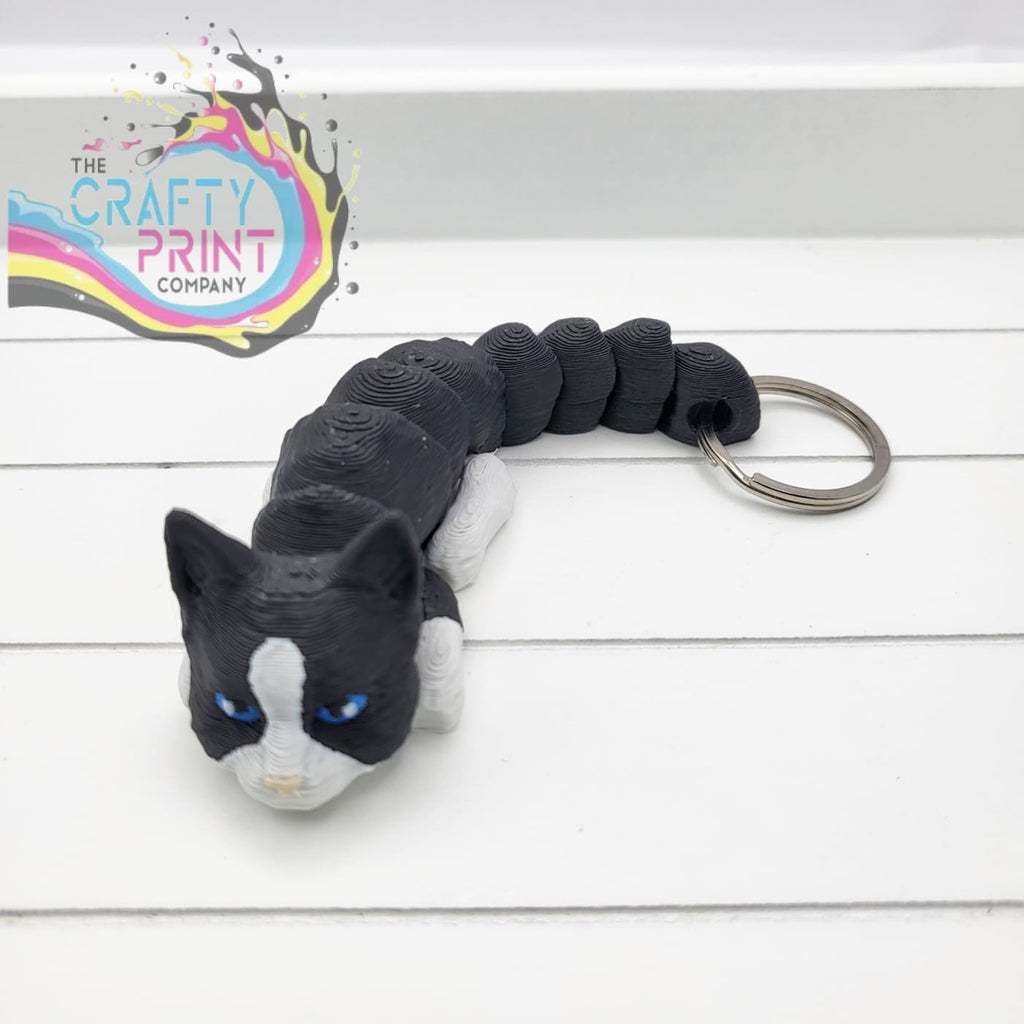 Black & White Cat Articulated Flexi Keyring