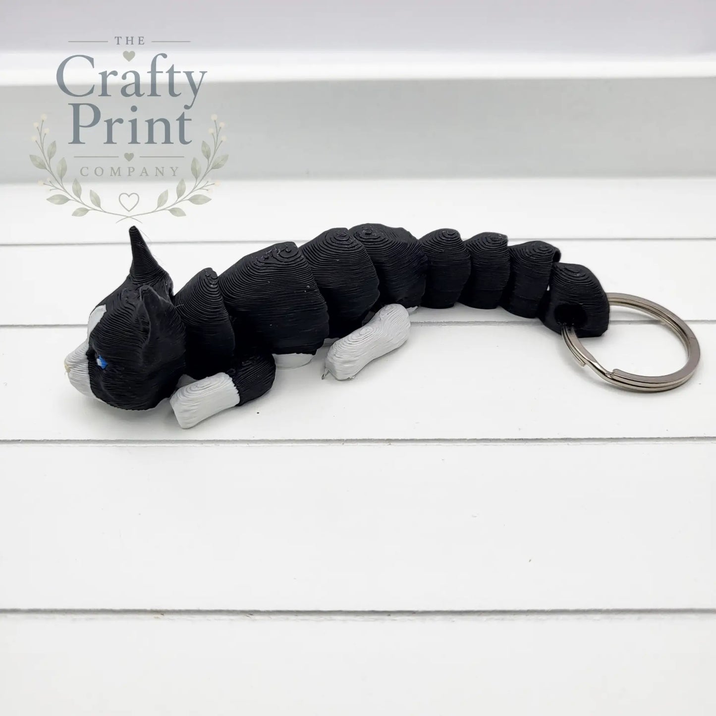 Black & White Cat Articulated Flexi Keyring / Fidget