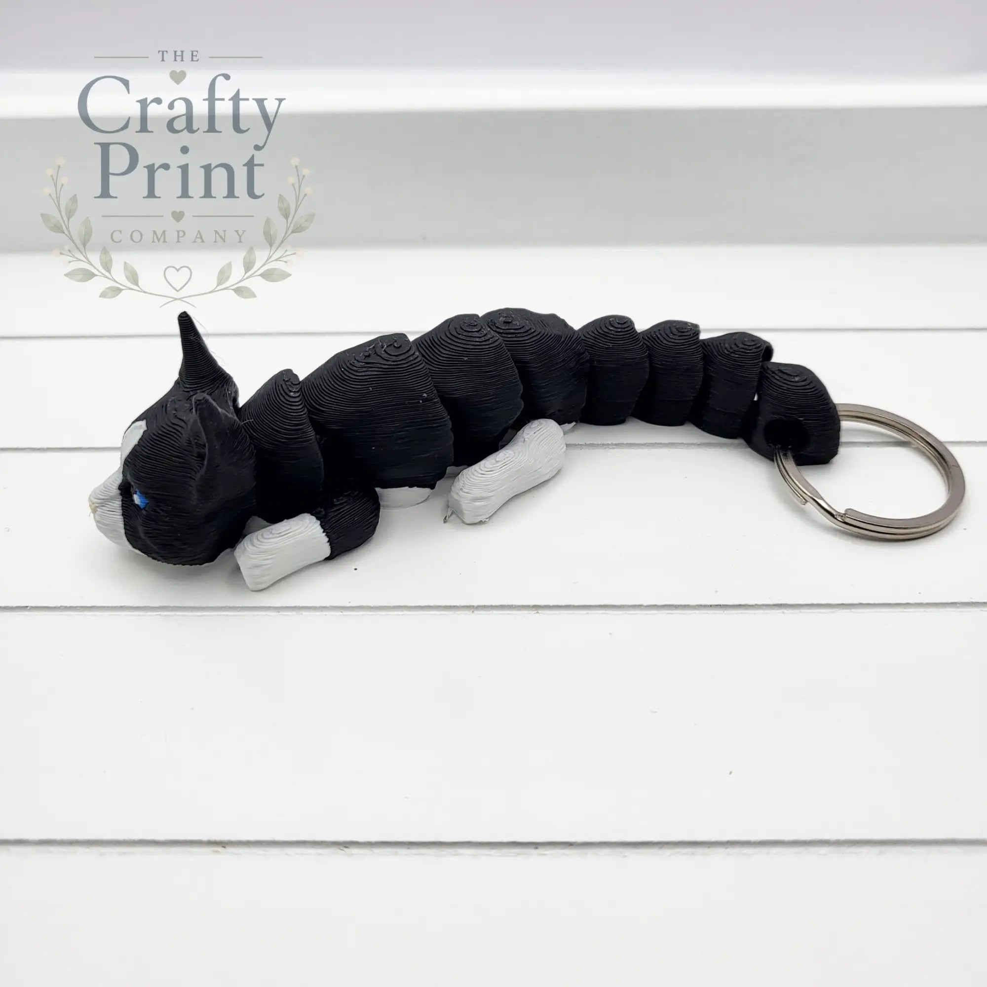 Black & White Cat Articulated Flexi Keyring / Fidget