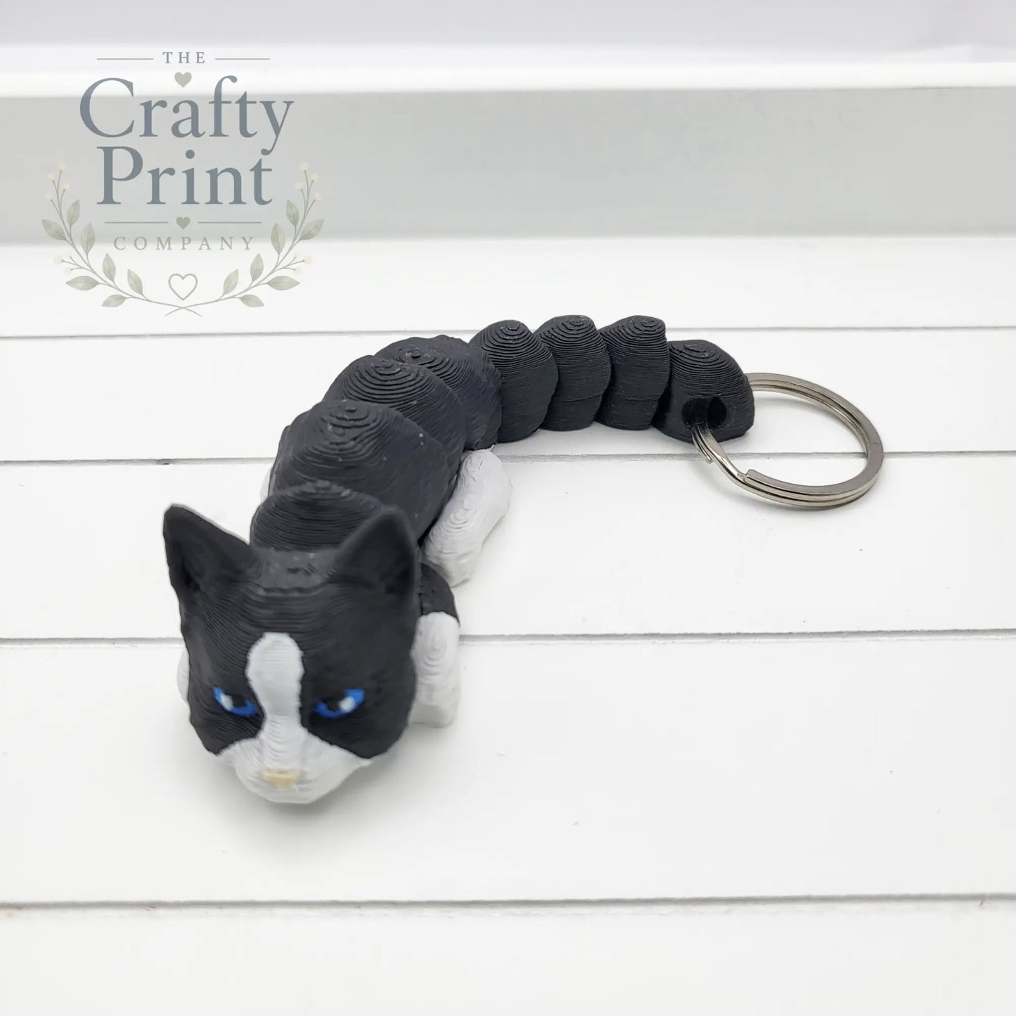 Black & White Cat Articulated Flexi Keyring / Fidget