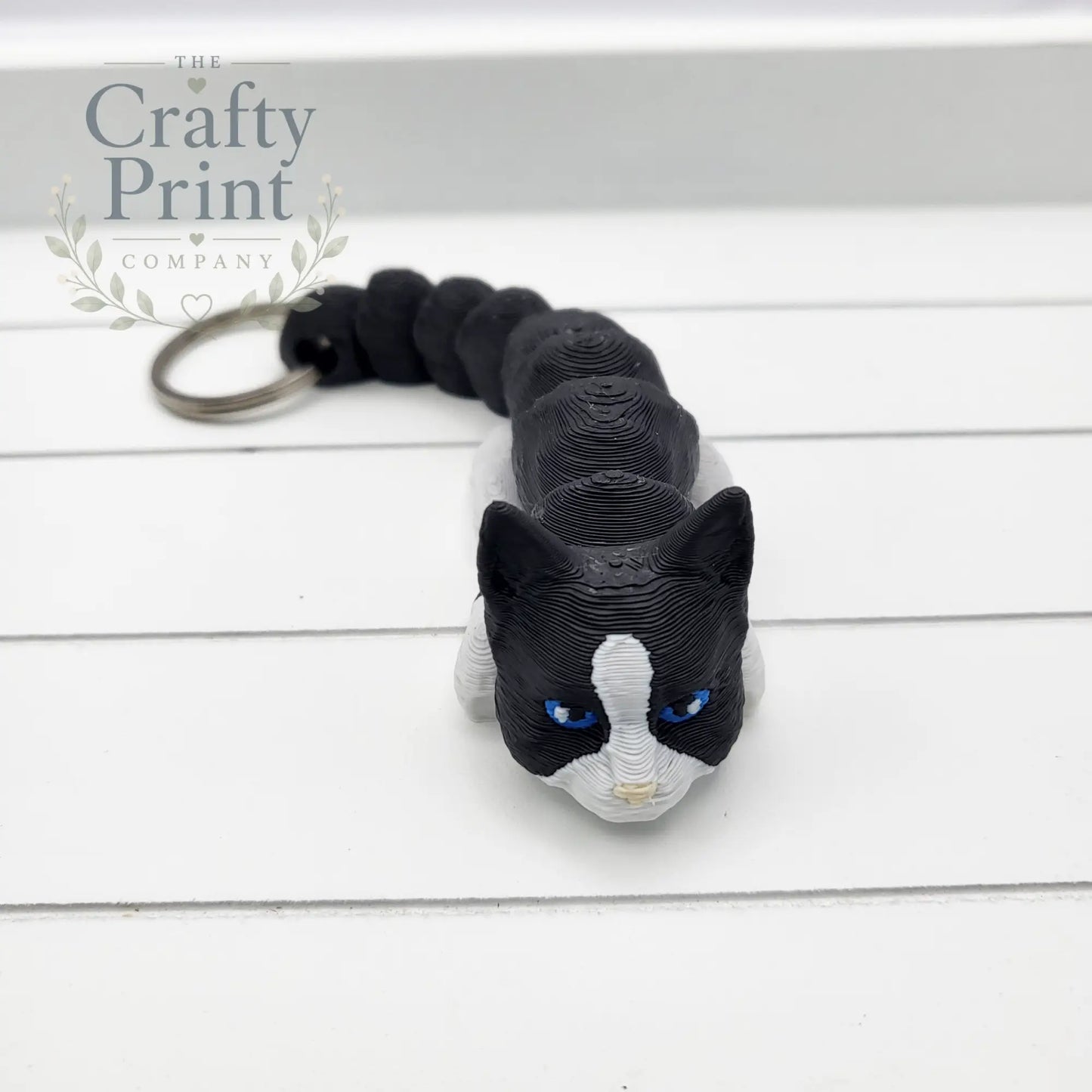 Black & White Cat Articulated Flexi Keyring / Fidget