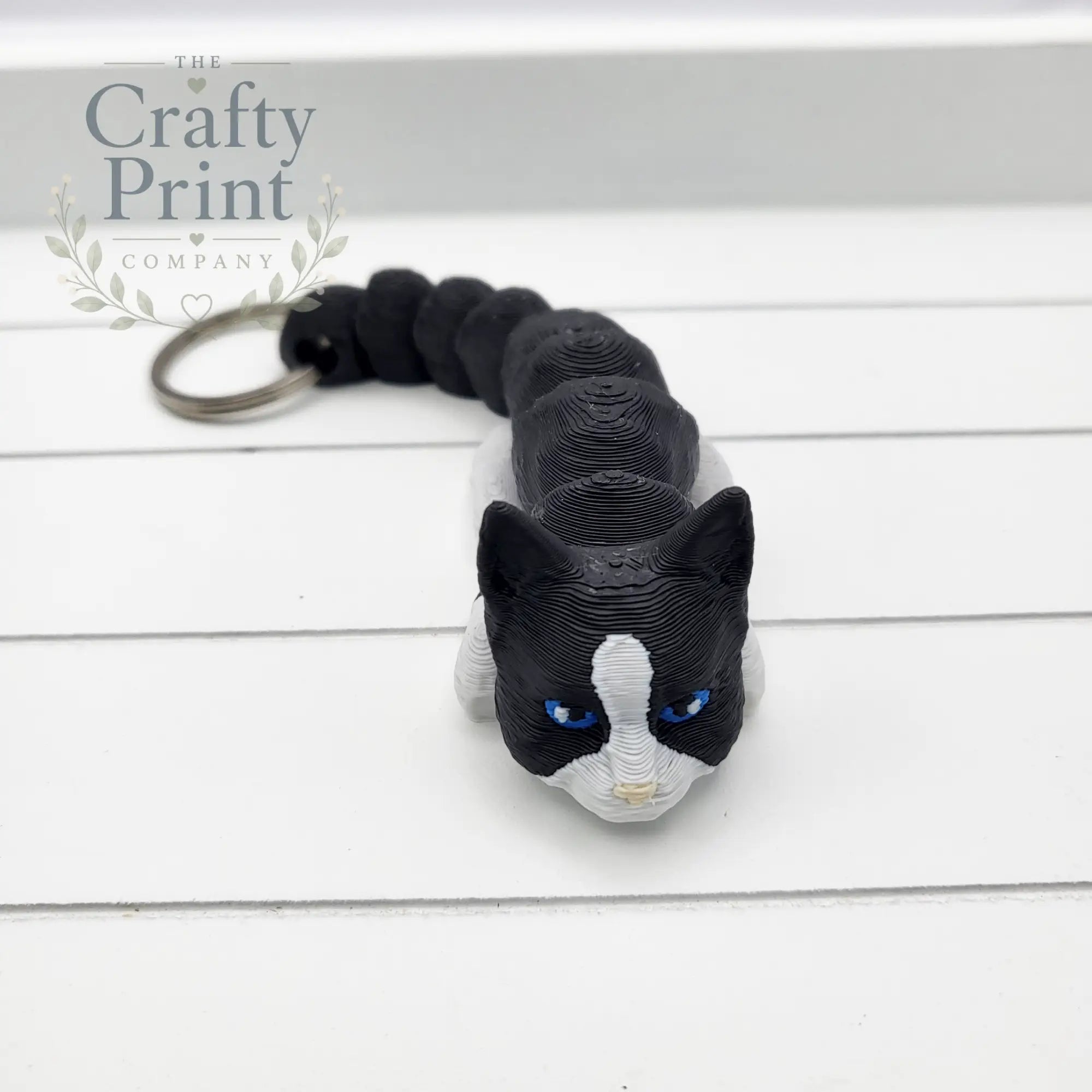 Black & White Cat Articulated Flexi Keyring / Fidget