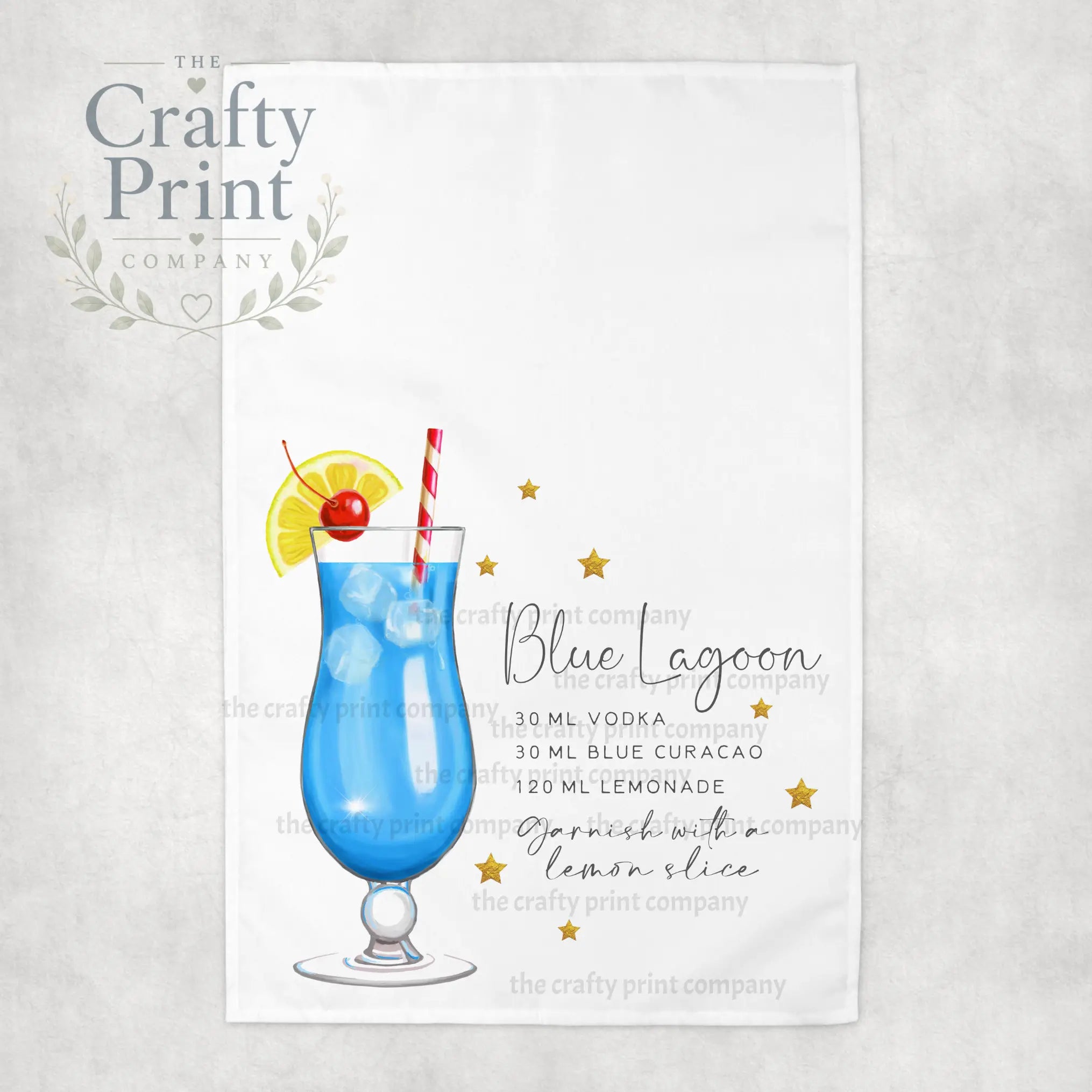 Blue Lagoon Cocktail Recipe Tea Towel - Kitchen Towels