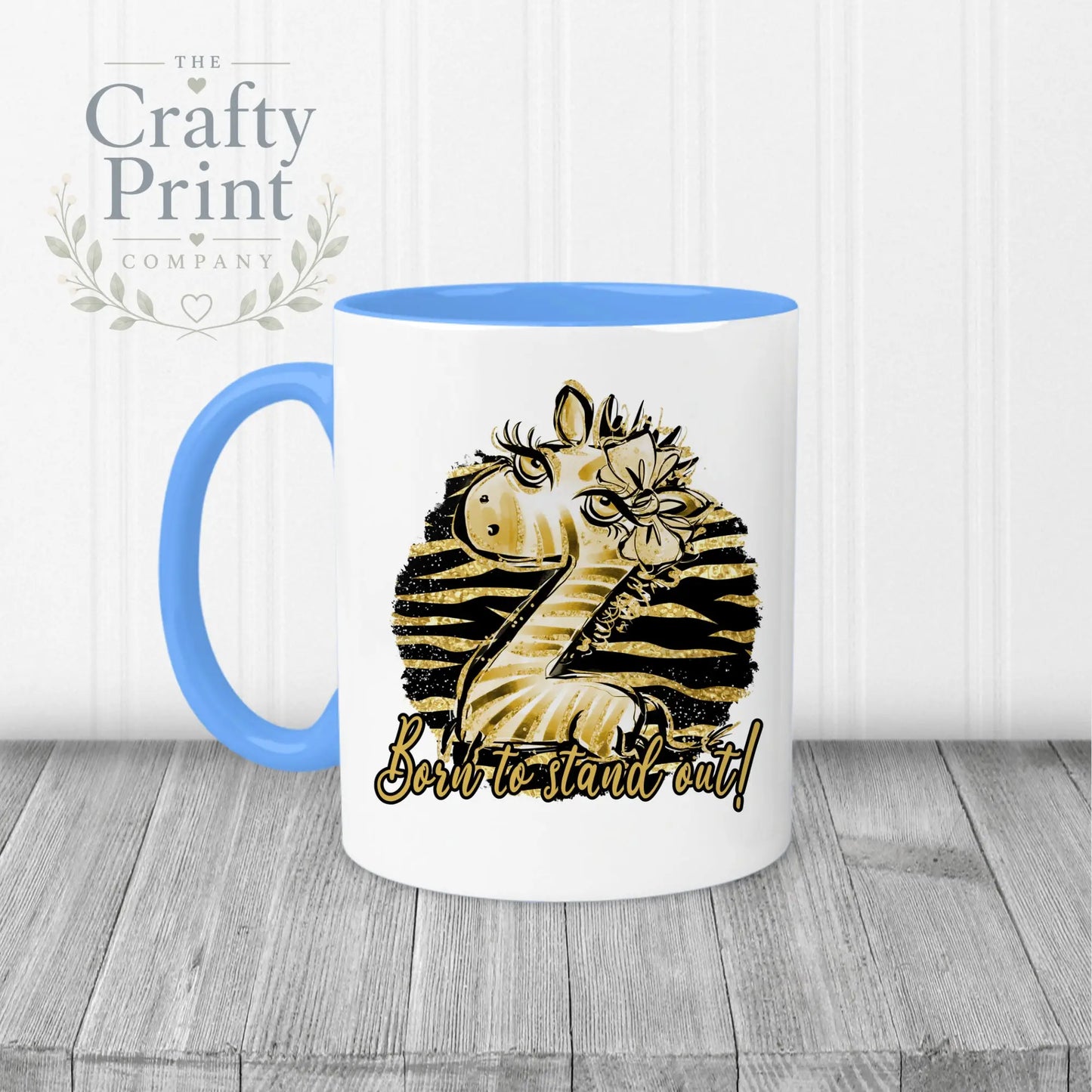 Born to Stand Out Giraffe Mug - Blue Handle & Inner - Mugs