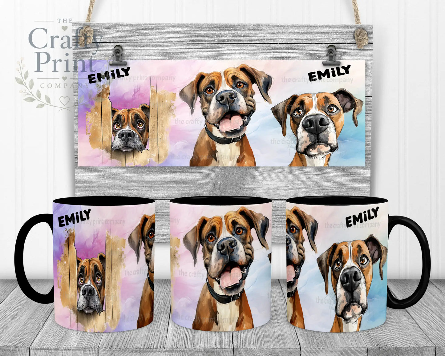 Boxer Dog Funny Faces Mug - Black Handle & Inner - Mugs