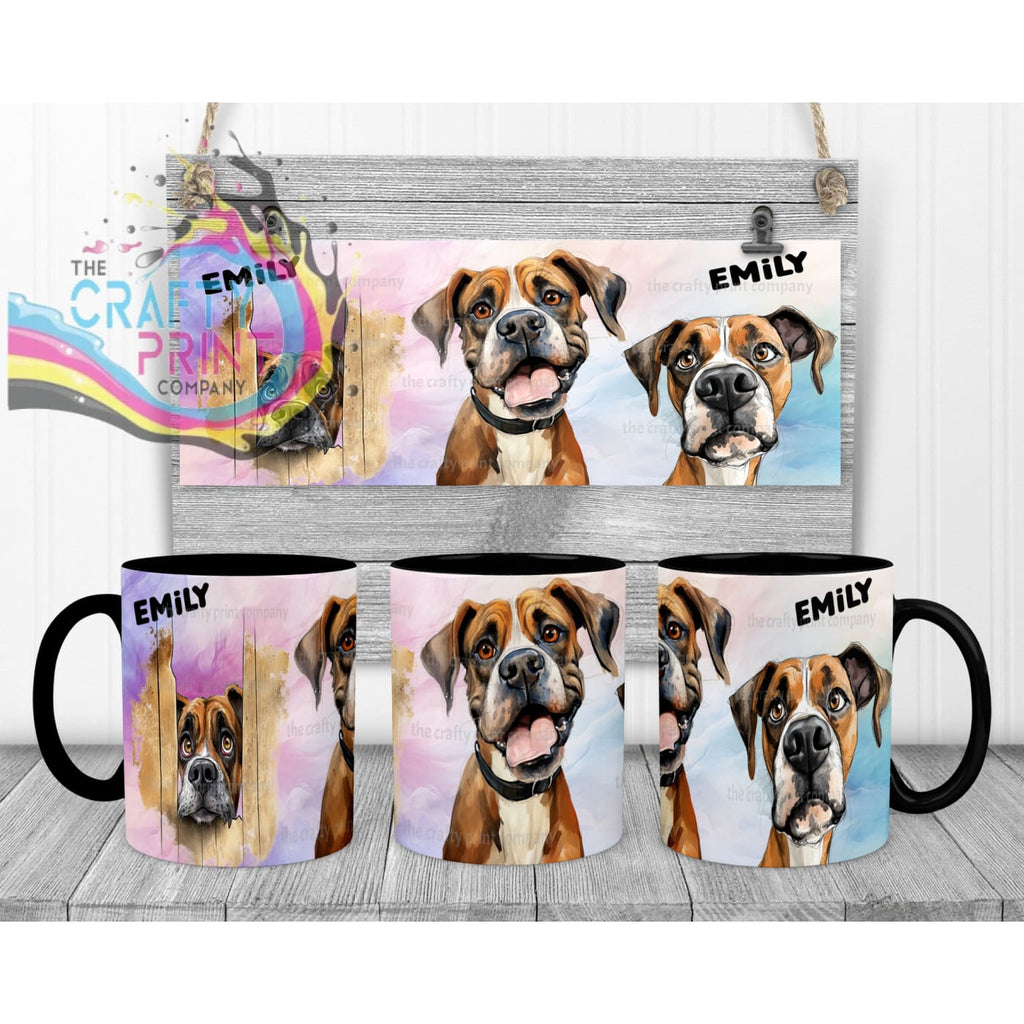 Boxer Dog Funny Faces Mug - Black Handle & Inner - Mugs