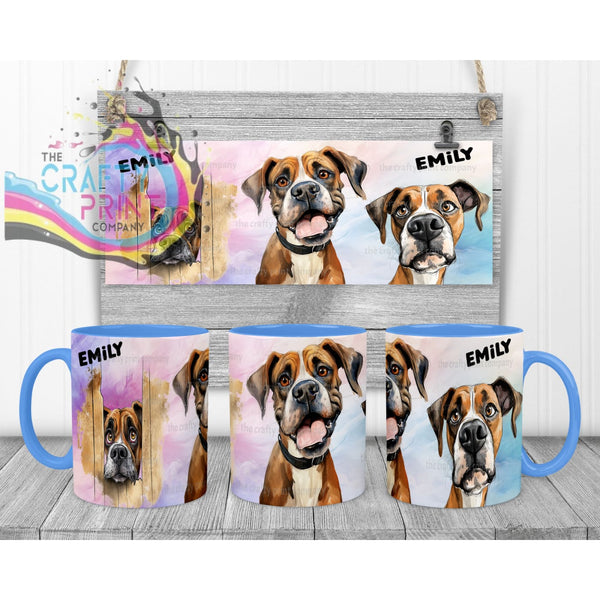 Boxer Dog Funny Faces Mug - Blue Handle & Inner - Mugs