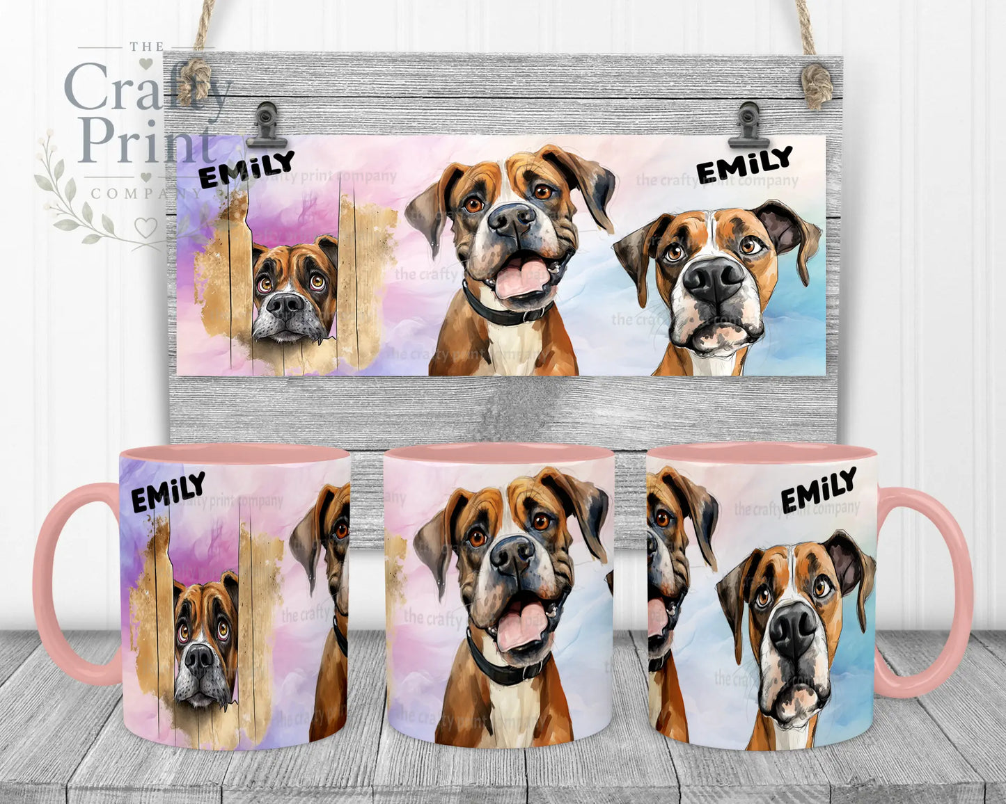 Boxer Dog Funny Faces Mug - Pink Handle & Inner - Mugs
