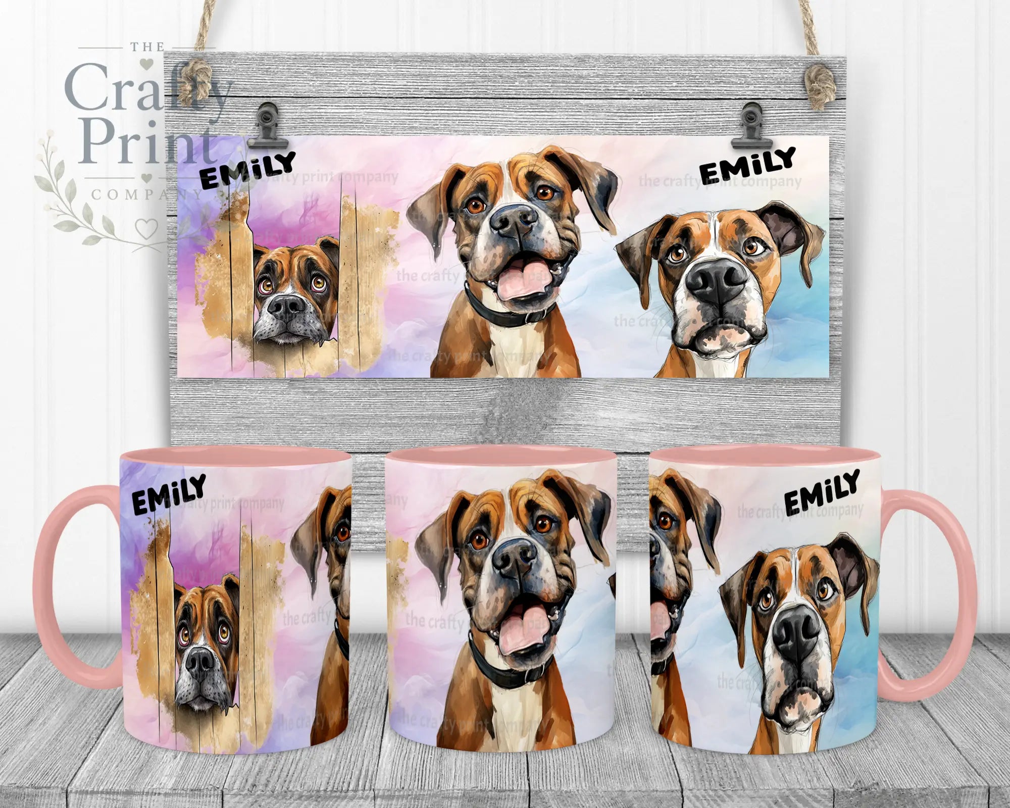 Boxer Dog Funny Faces Mug - Pink Handle & Inner - Mugs