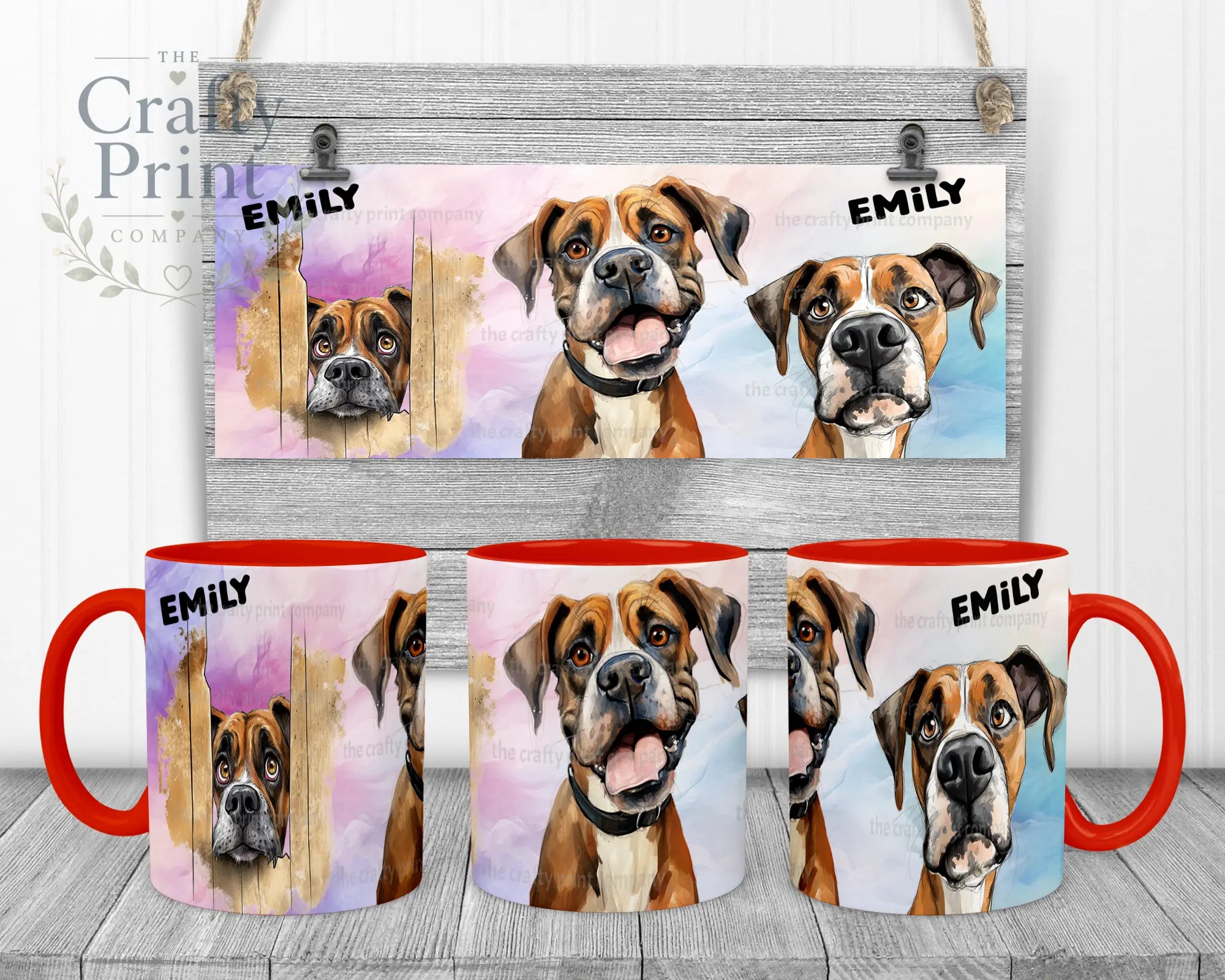 Boxer Dog Funny Faces Mug - Red Handle & Inner - Mugs