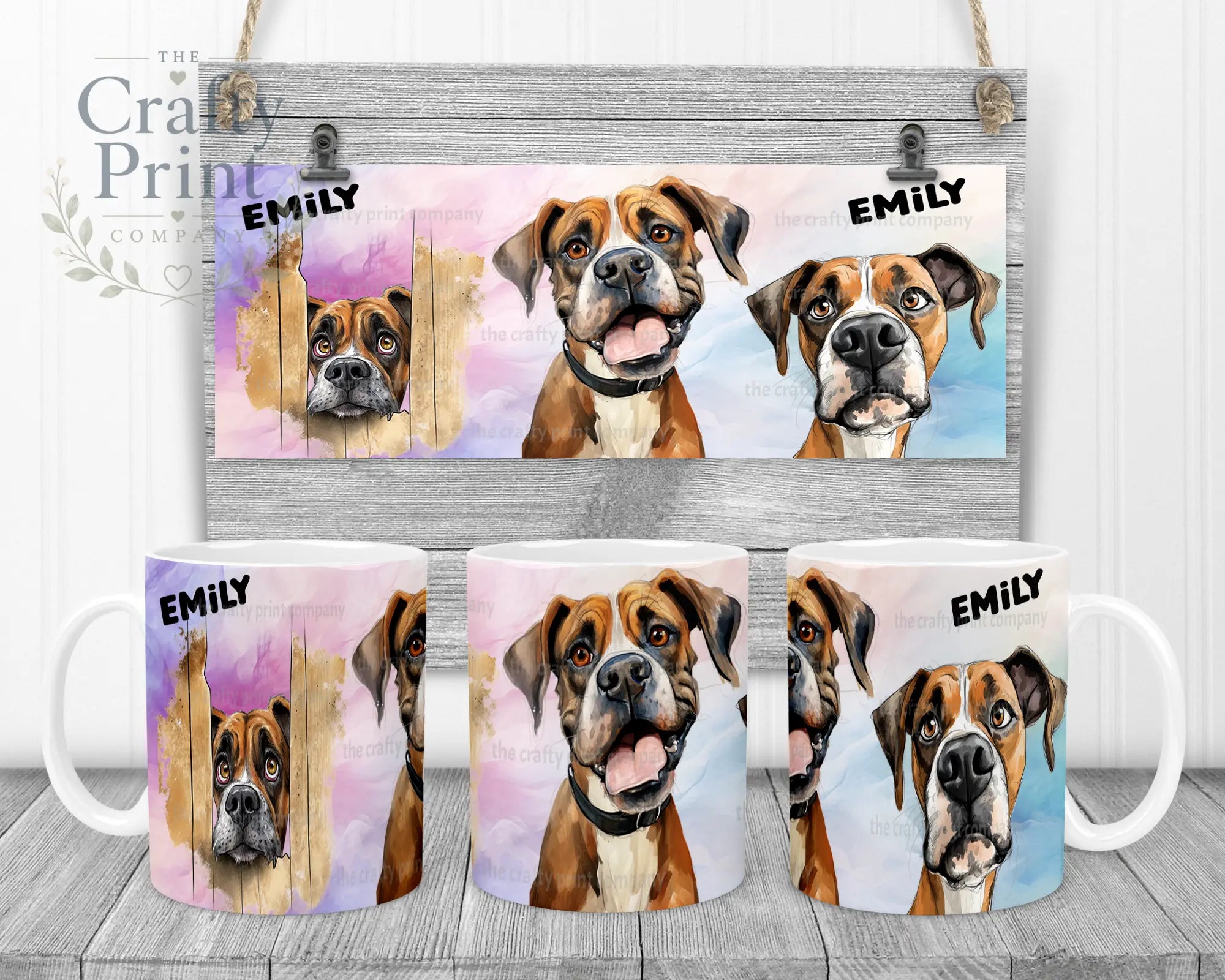 Boxer Dog Funny Faces Mug - White Handle & Inner - Mugs