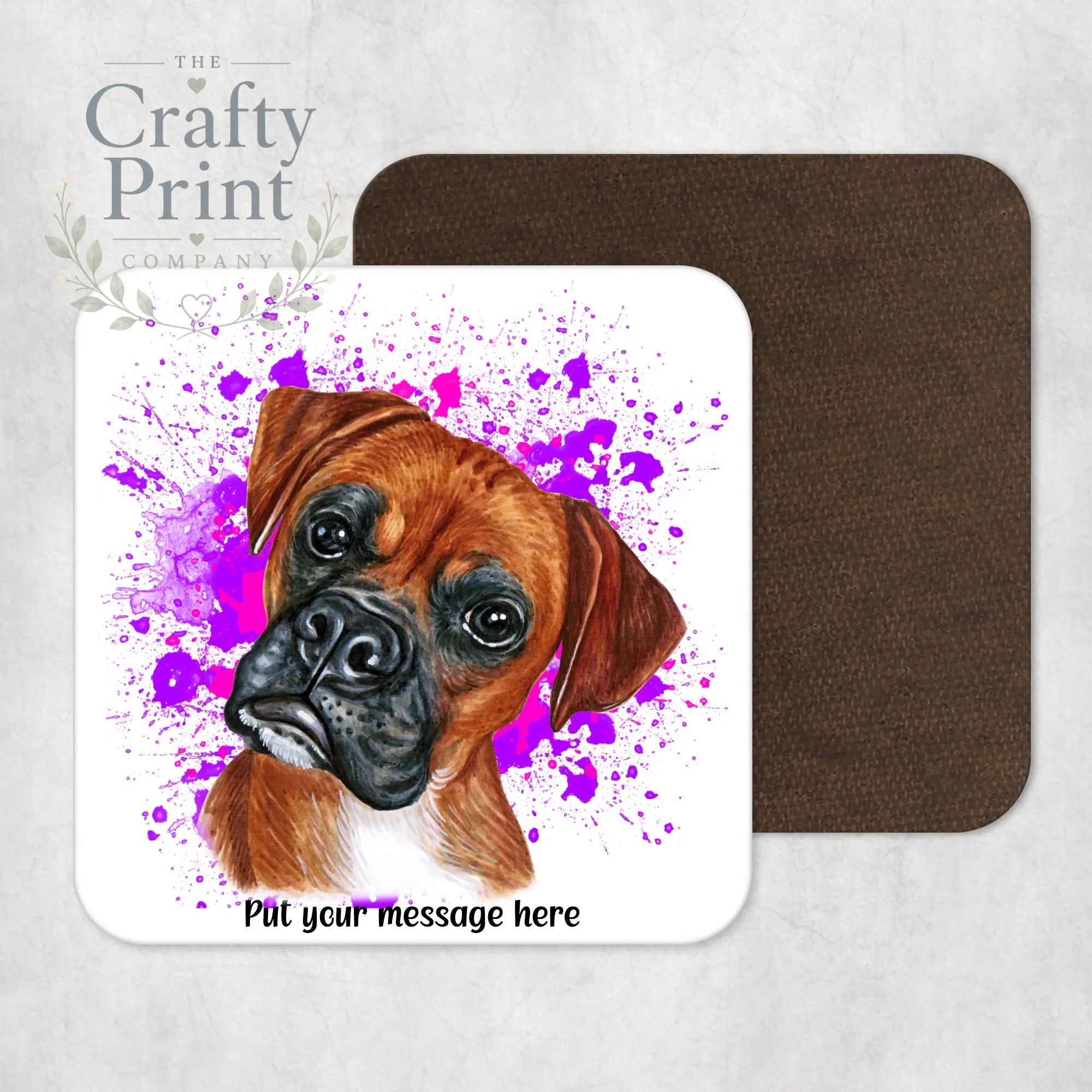 Boxer Paint Splatter Personalised Coaster - Pink - Purple