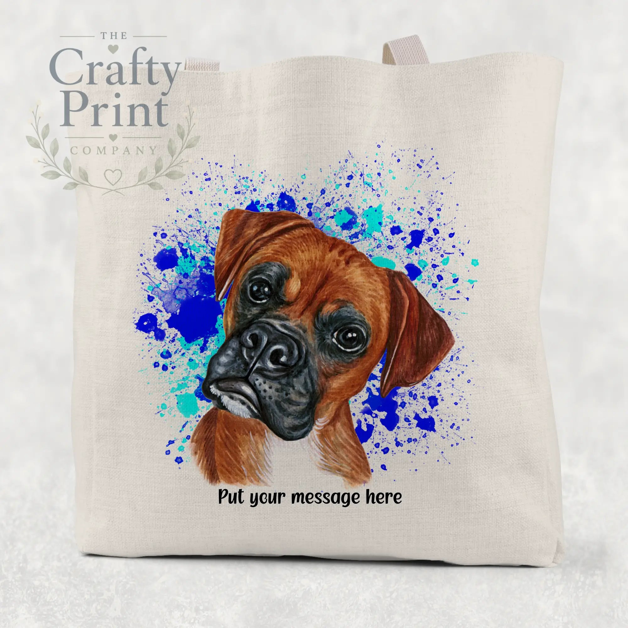 Boxer Paint Splatter Personalised Cotton Tote Bag - Blue