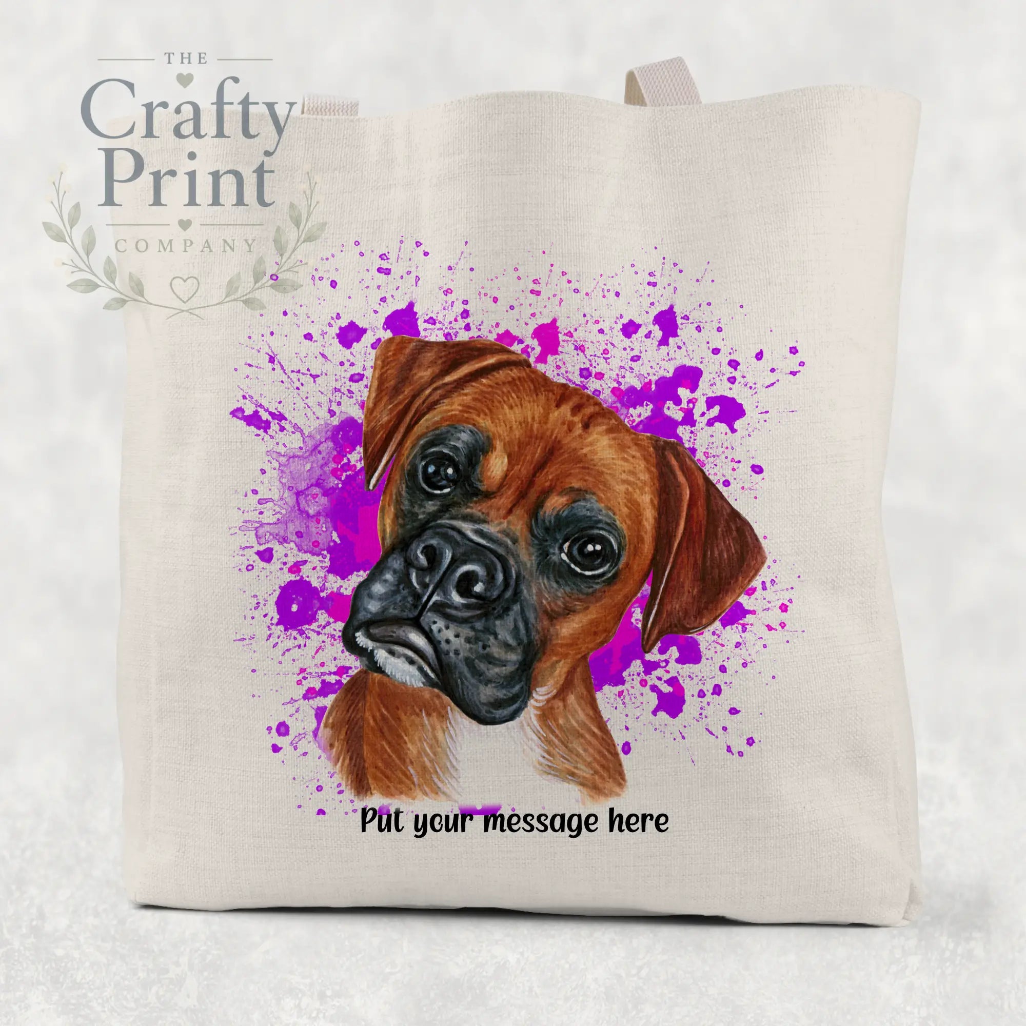 Boxer Paint Splatter Personalised Cotton Tote Bag - Pink