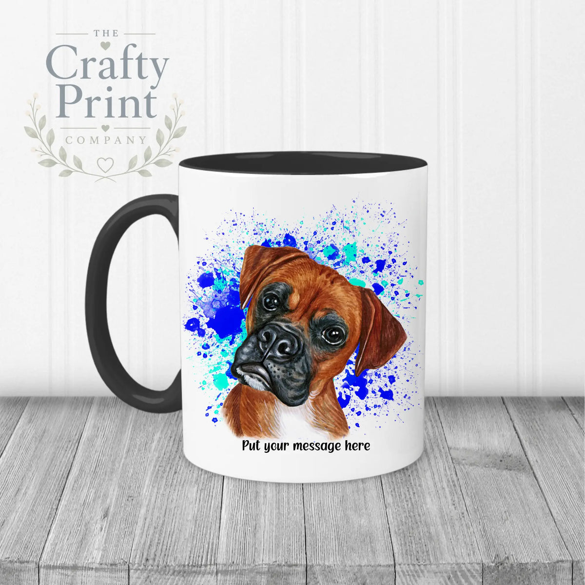Boxer Paint Splatter Personalised Mug - Black Handle &