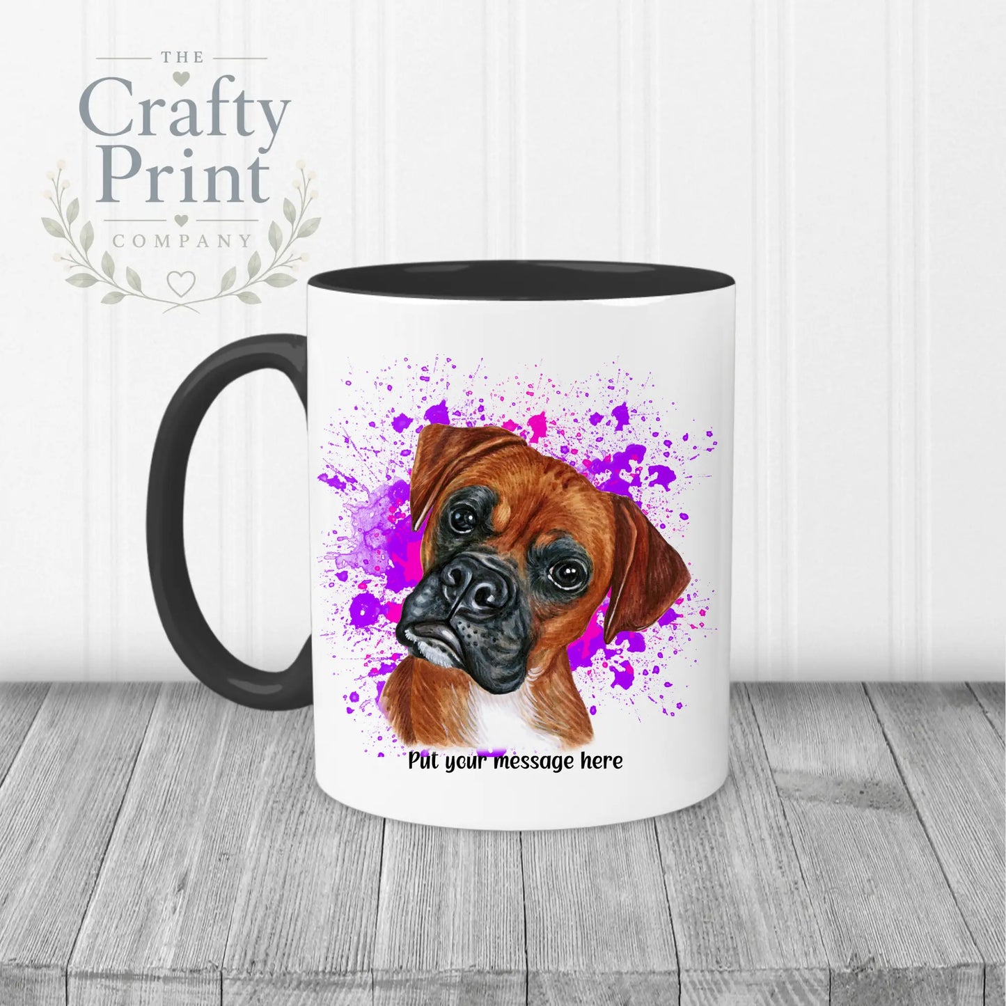 Boxer Paint Splatter Personalised Mug - Black Handle &