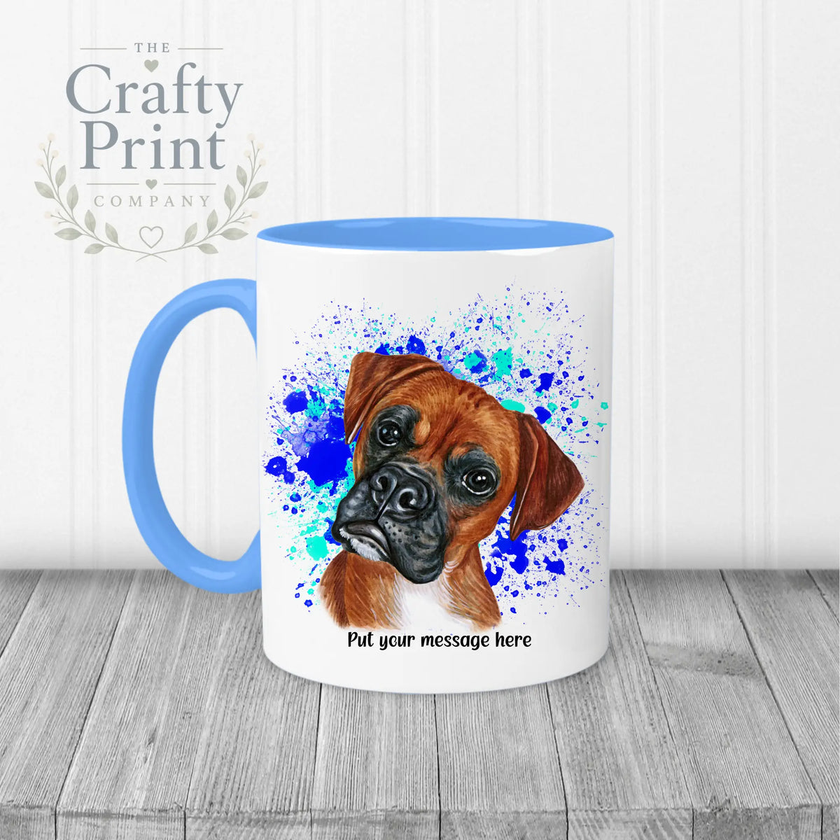 Boxer Paint Splatter Personalised Mug - Blue Handle & Inner