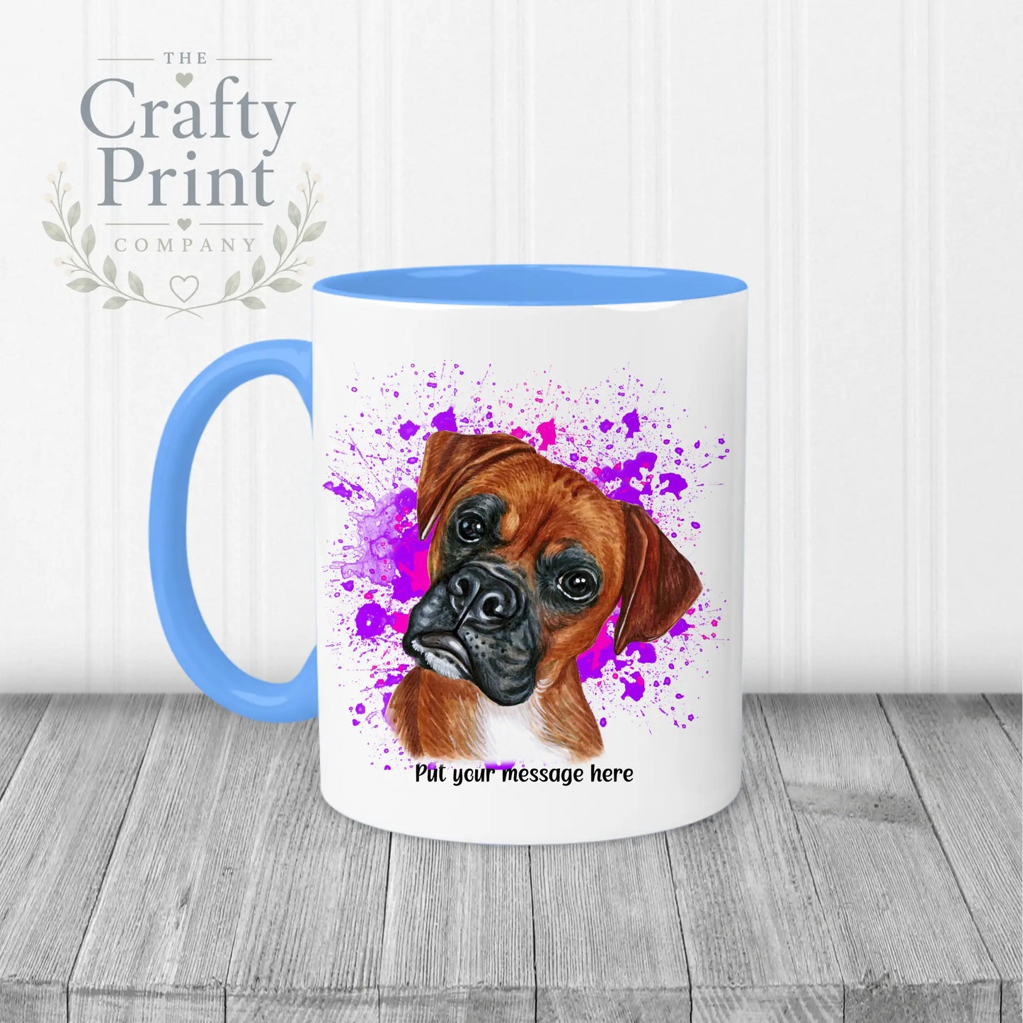 Boxer Paint Splatter Personalised Mug - Blue Handle & Inner
