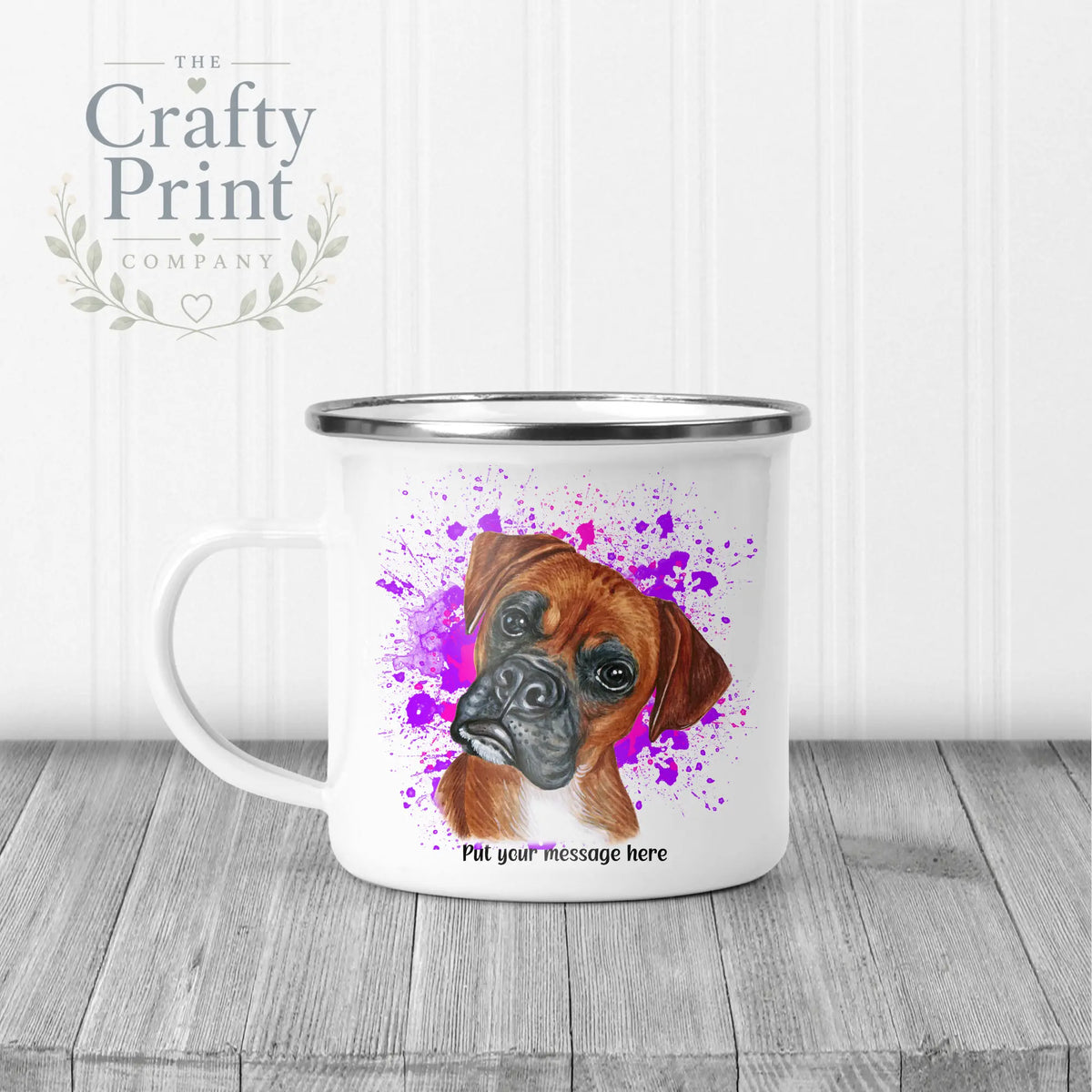 Boxer Paint Splatter Personalised Mug - Enamel / Pink