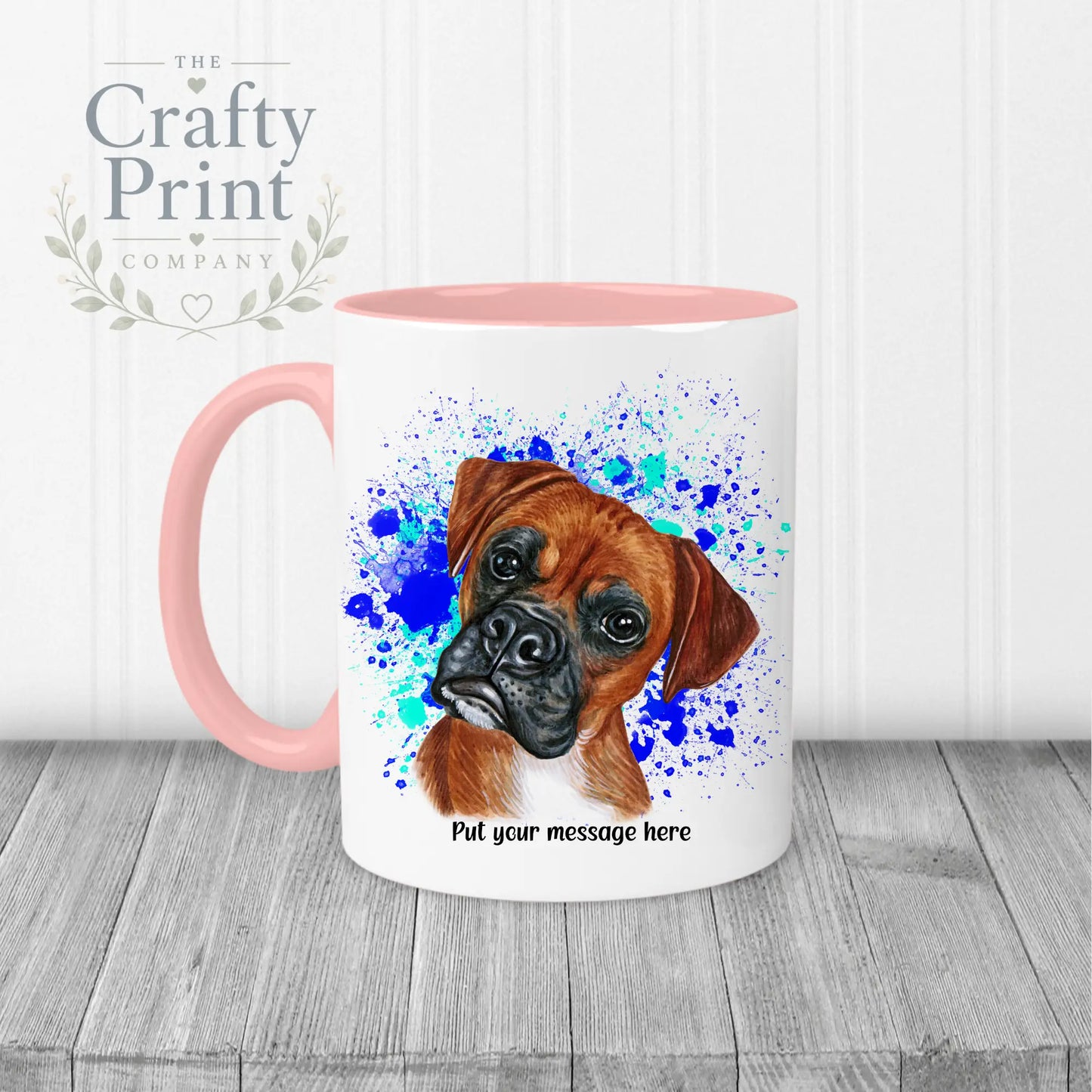 Boxer Paint Splatter Personalised Mug - Pink Handle & Inner